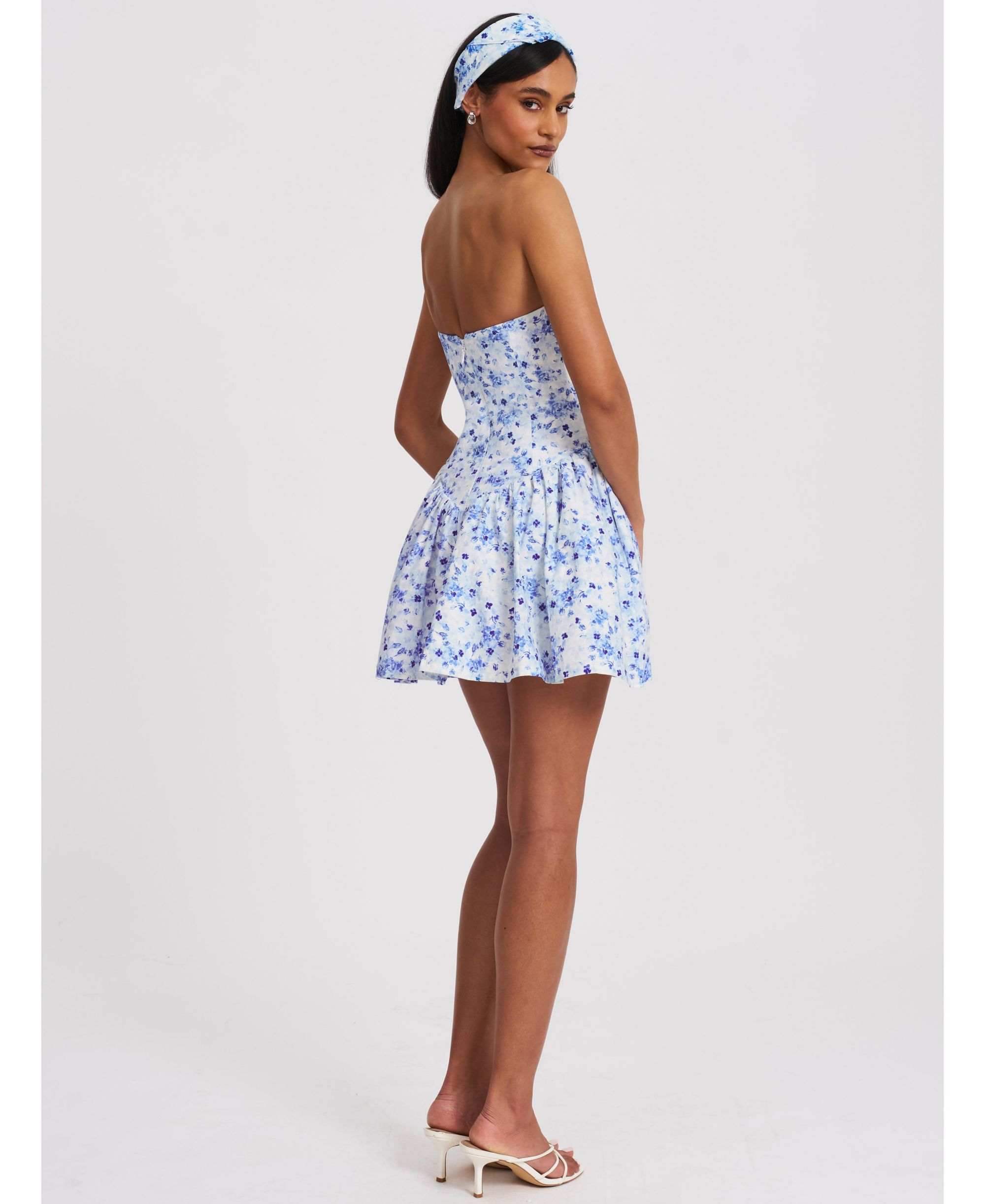 Taleah Floral Print Linen Mini Dress with Lace Trim — Image 5