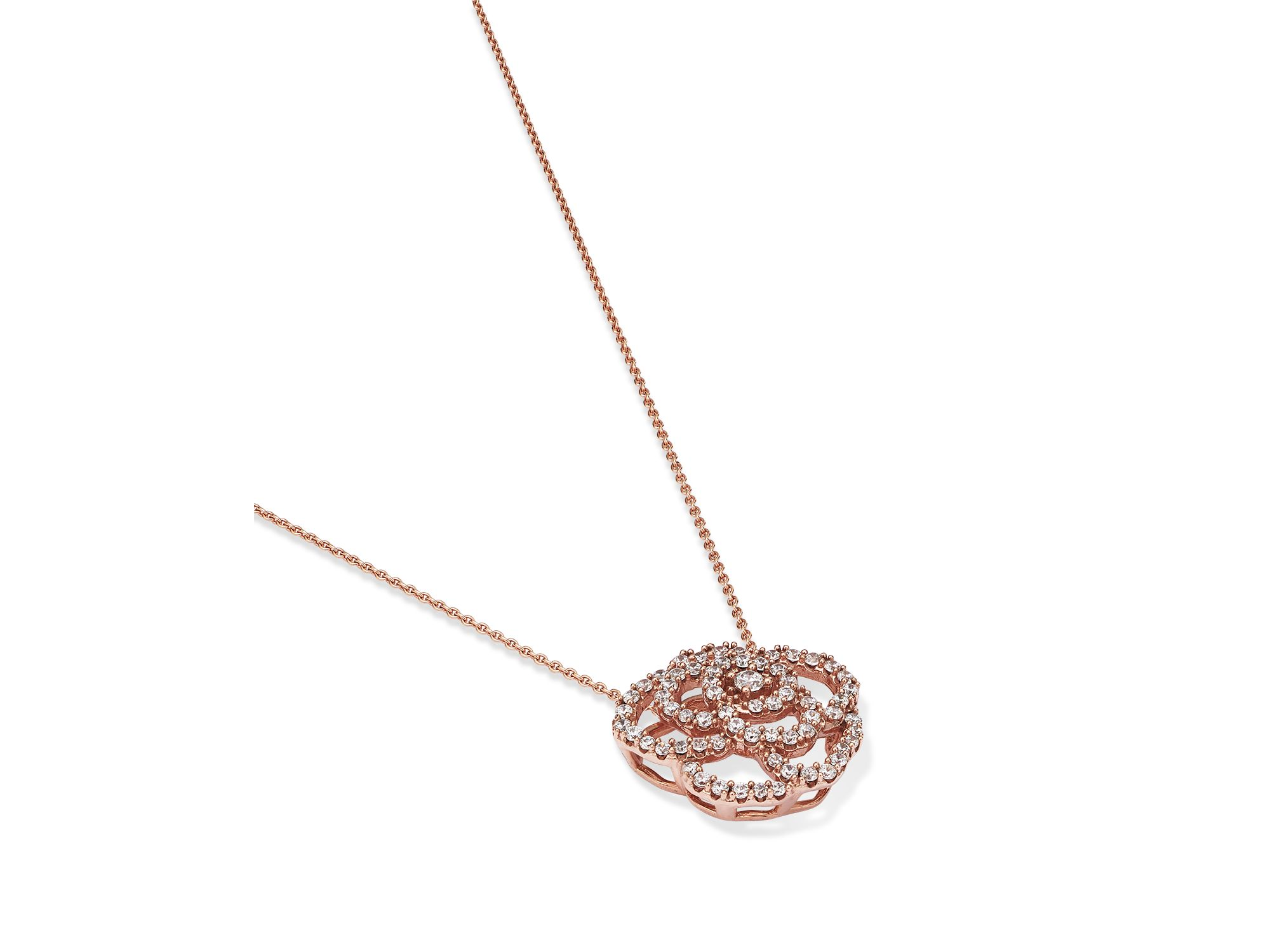 Diamond Rose Flower Pendant Necklace in 14K Rose Gold, 0.30 tcw — Image 3