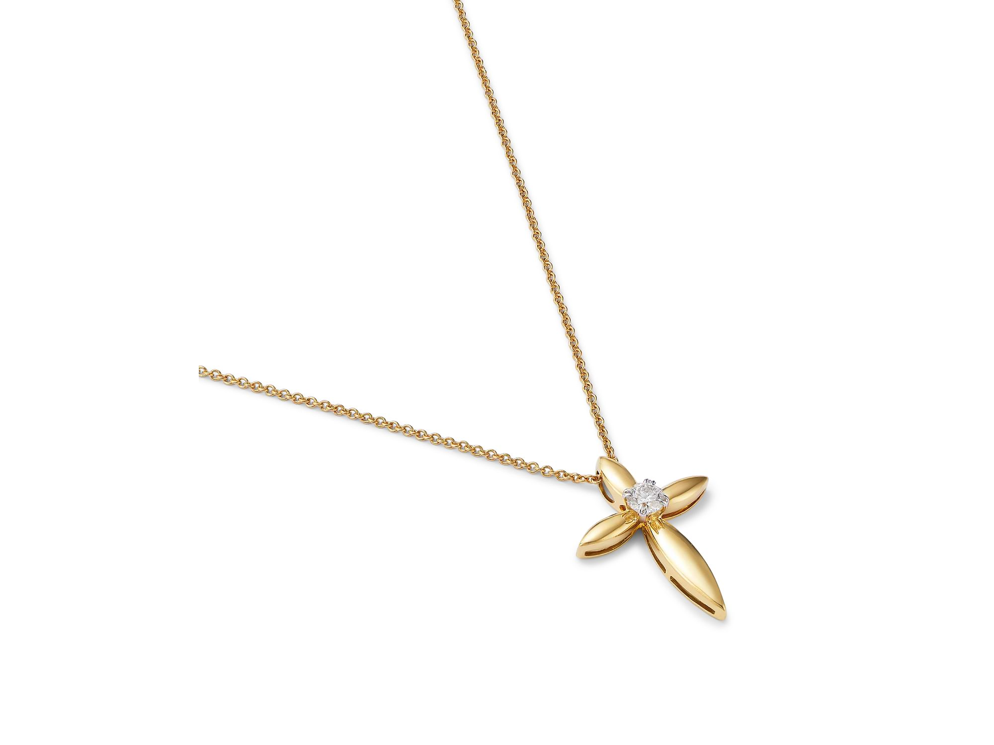 Diamond Solitaire Cross Pendant Necklace in 14K Yellow Gold, 0.20 tcw — Image 3