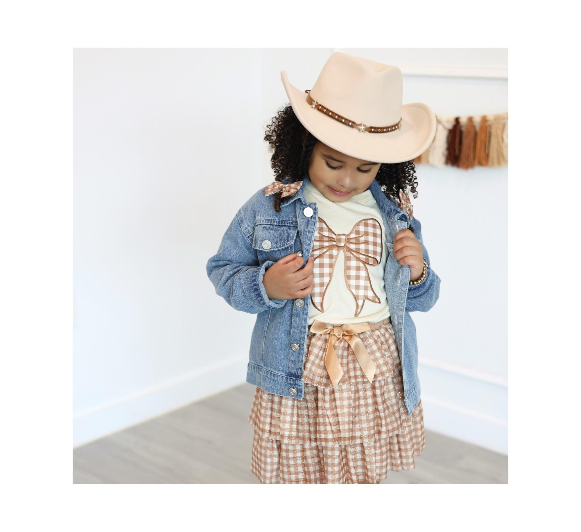 Girls' Howdy Gingham Bow Patch Denim Jacket - Little Kid, Big Kid — Image 5
