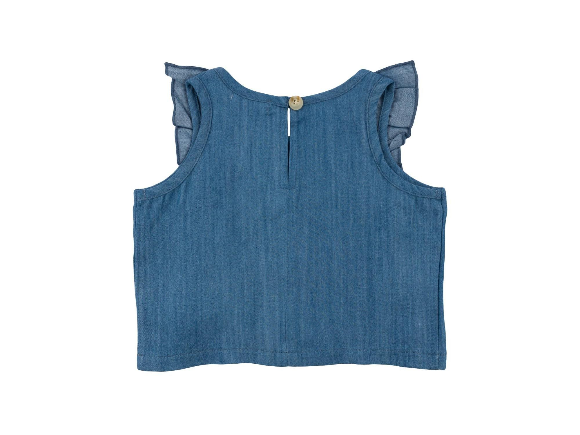 Girls' Lola Strawberry Applique with Millie Ruffle Lyocell Denim Blouse - Baby, Little Kid — Image 4