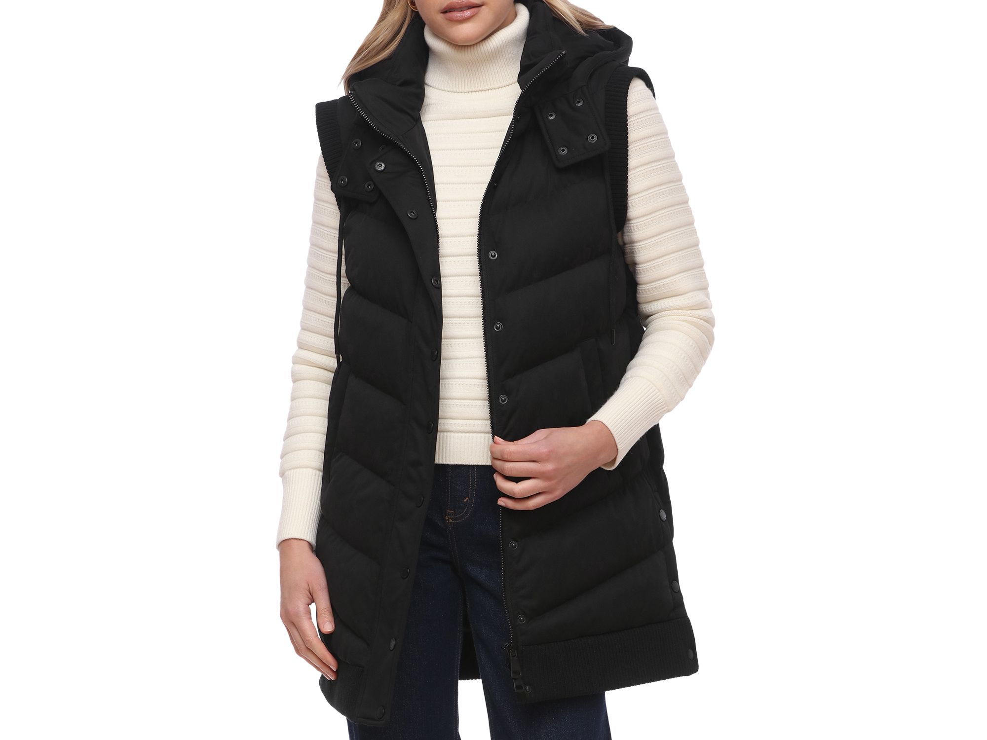 Long Hooded Puffer Vest — Image 3