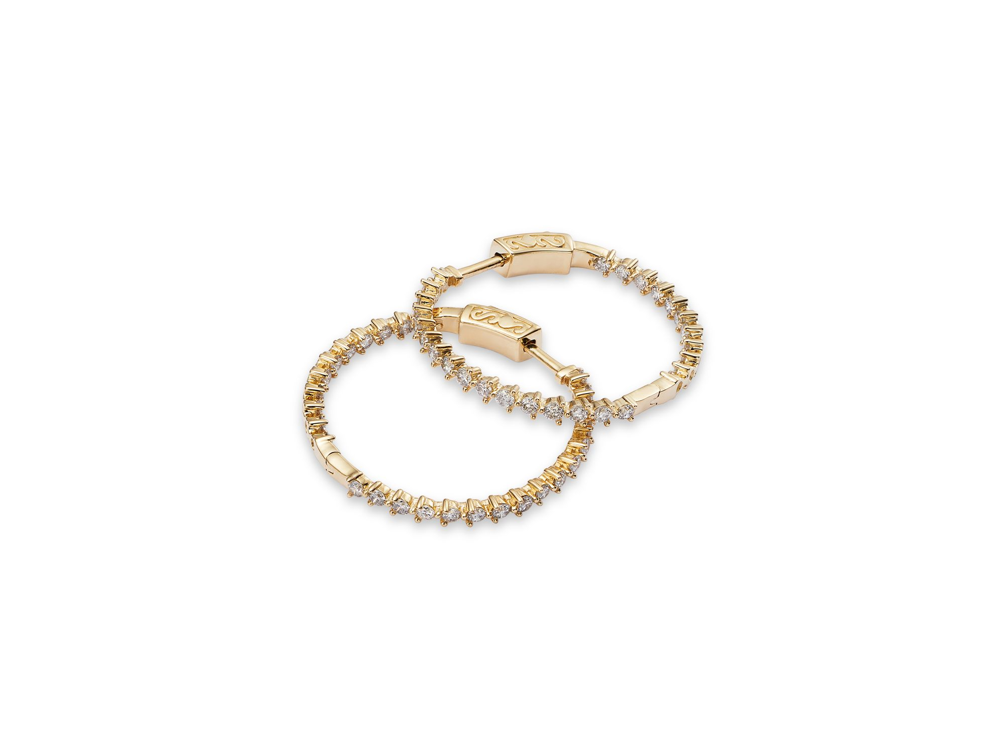 Diamond Inside Out Medium Hoop Earrings in 14K Yellow Gold, 1.50 tcw — Image 3