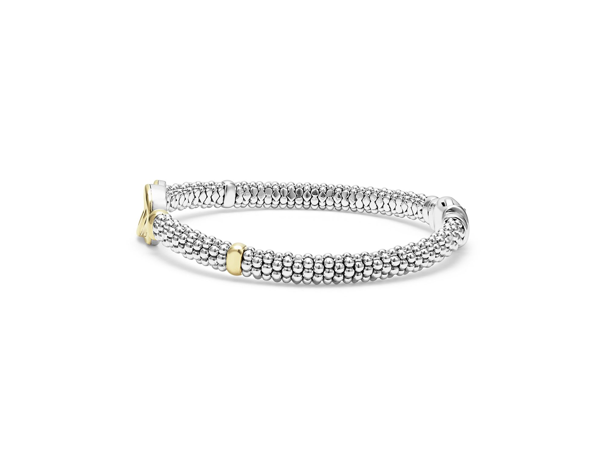 18K Yellow Gold & Sterling Silver Signature Caviar Interlocking Circle Beaded Bracelet — Image 4