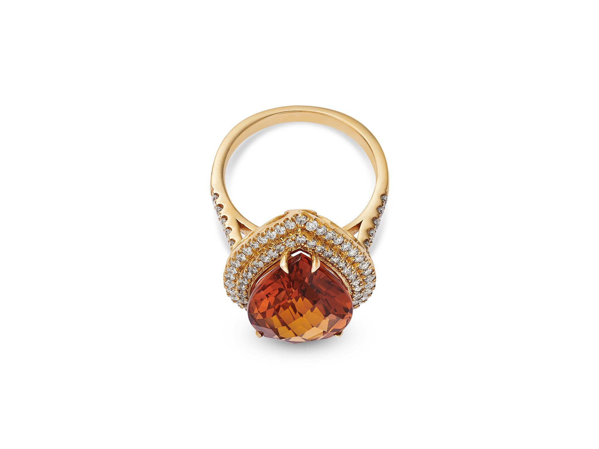 Limited Edition Cognac Citrine & Diamond Pear Shaped Ring in 14K Yellow Gold — Image 3