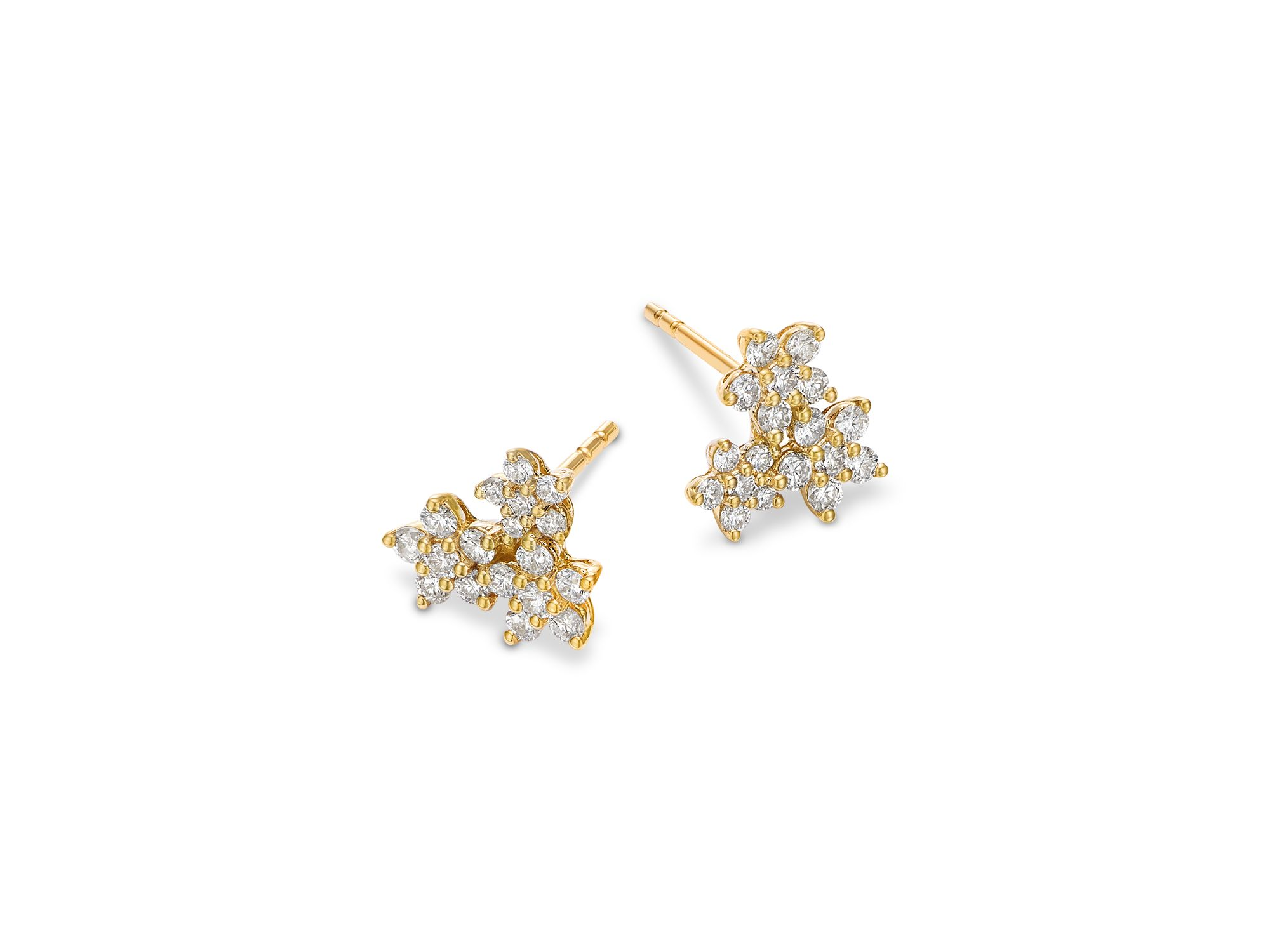 Diamond Flower Stud Earrings in 14K Yellow Gold, 0.5 tcw — Image 3
