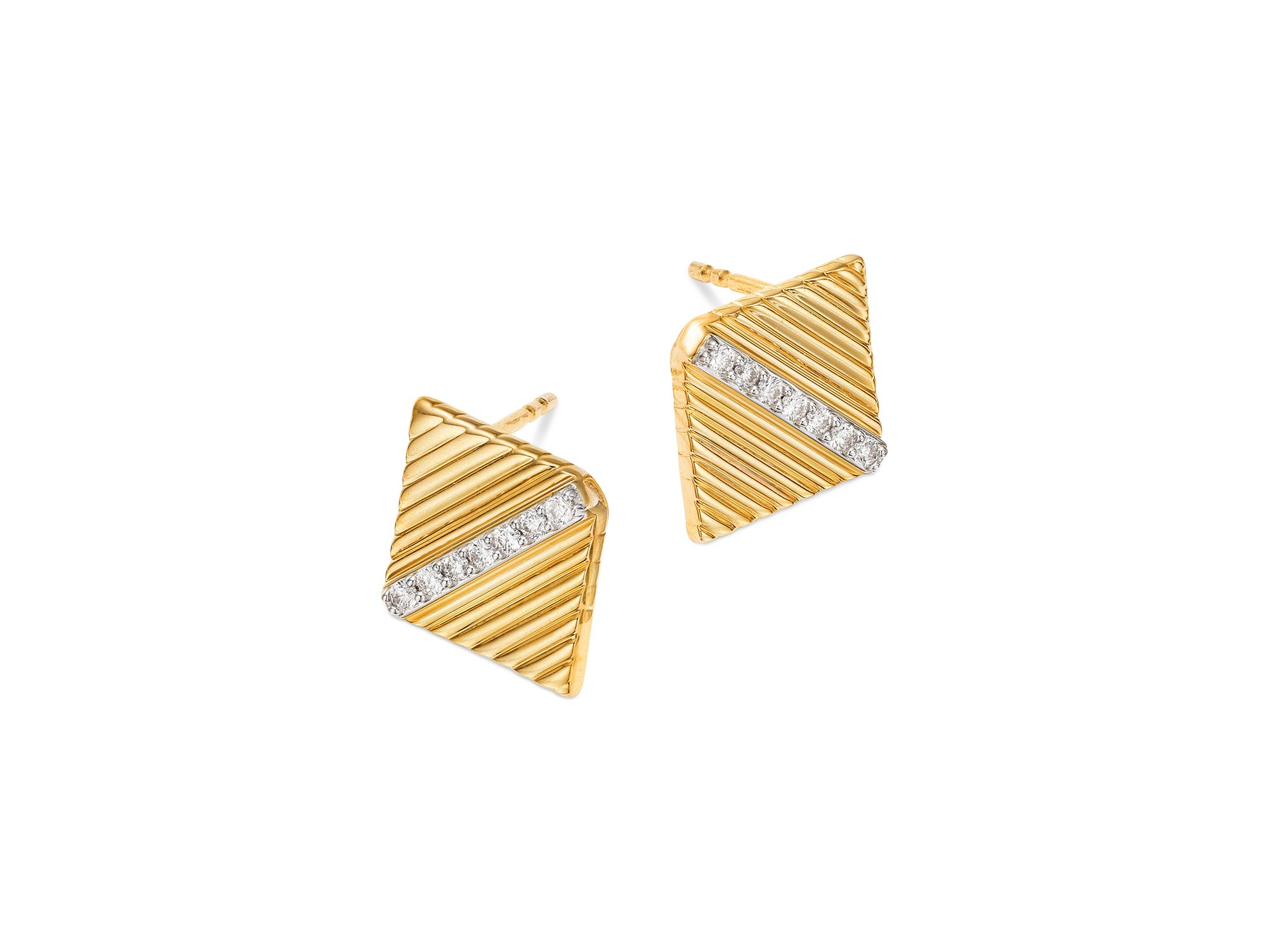 Diamond Stud Earrings in Textured 14K Yellow Gold, 0.15 tcw — Image 3