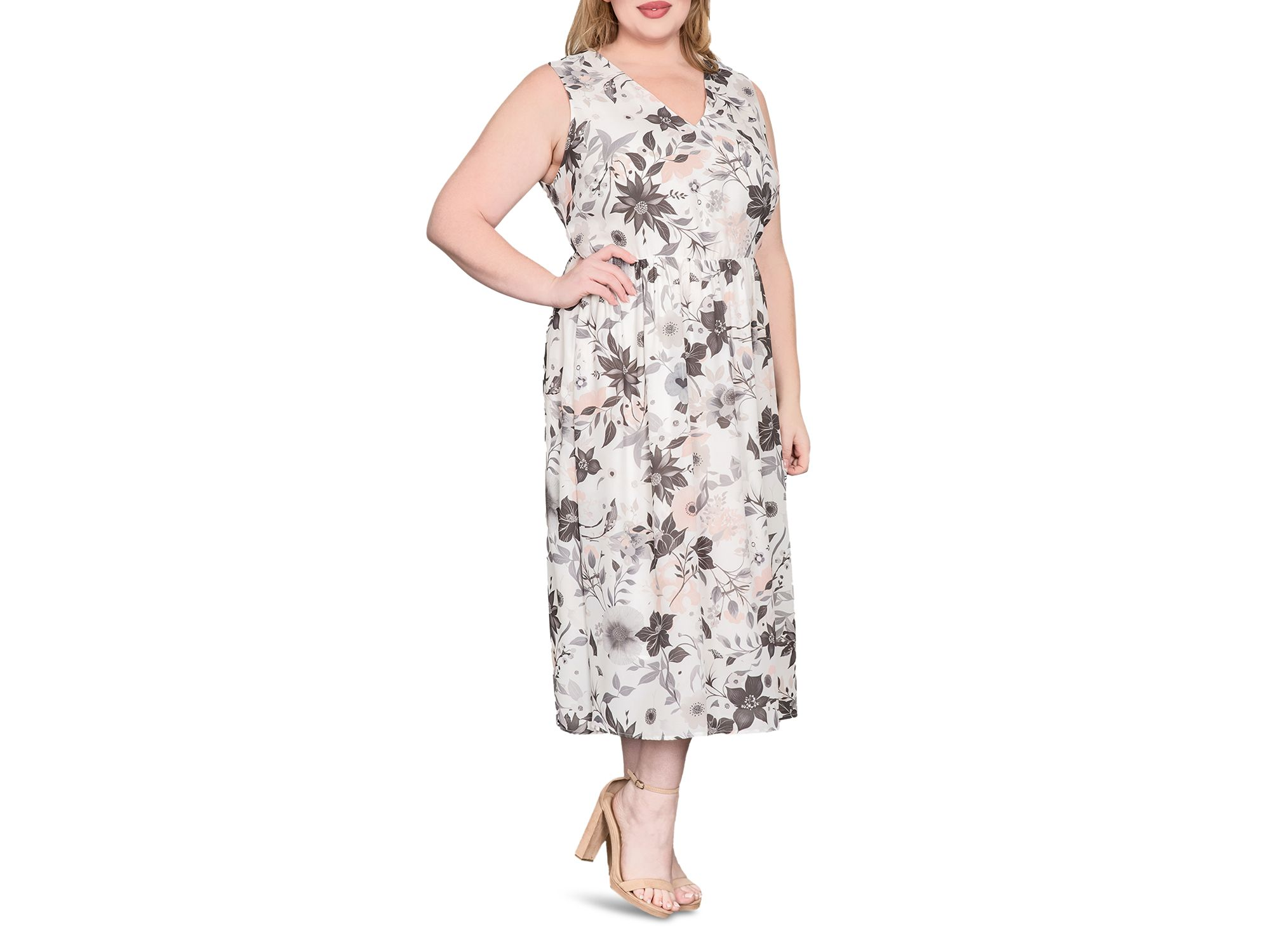 Sleeveless V Neck A Line Midi Dress — Image 4