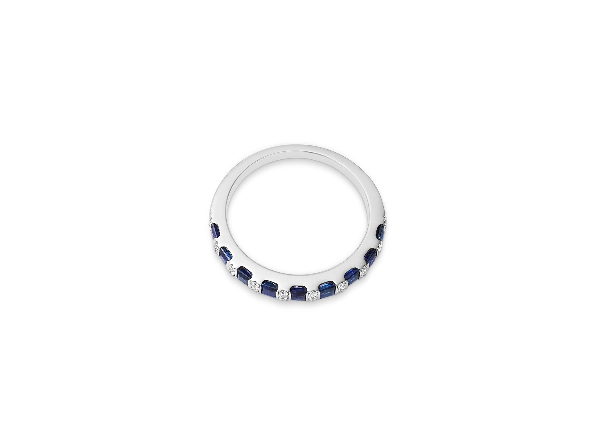 Blue Sapphire & Diamond Band Ring in 14K White Gold — Image 3