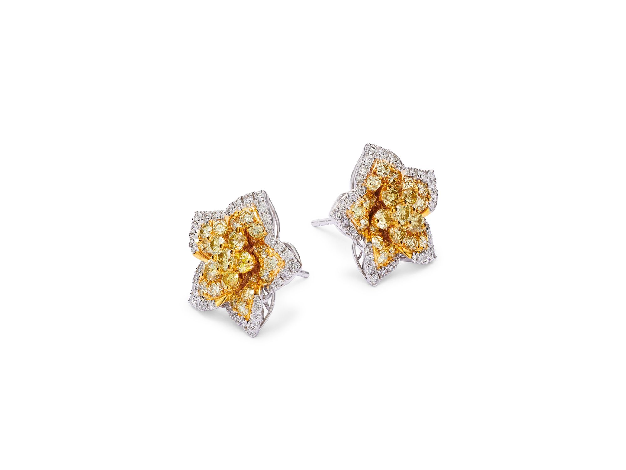 White & Yellow Star Stud Earrings in 14K White & Yellow Gold, 1.79 tcw — Image 3