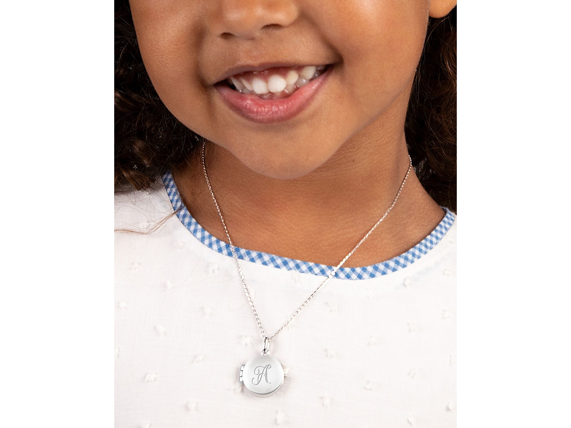 Girls' Sterling Silver Round Locket & Engraved Initial 14-16" Necklace - Children — Image 3