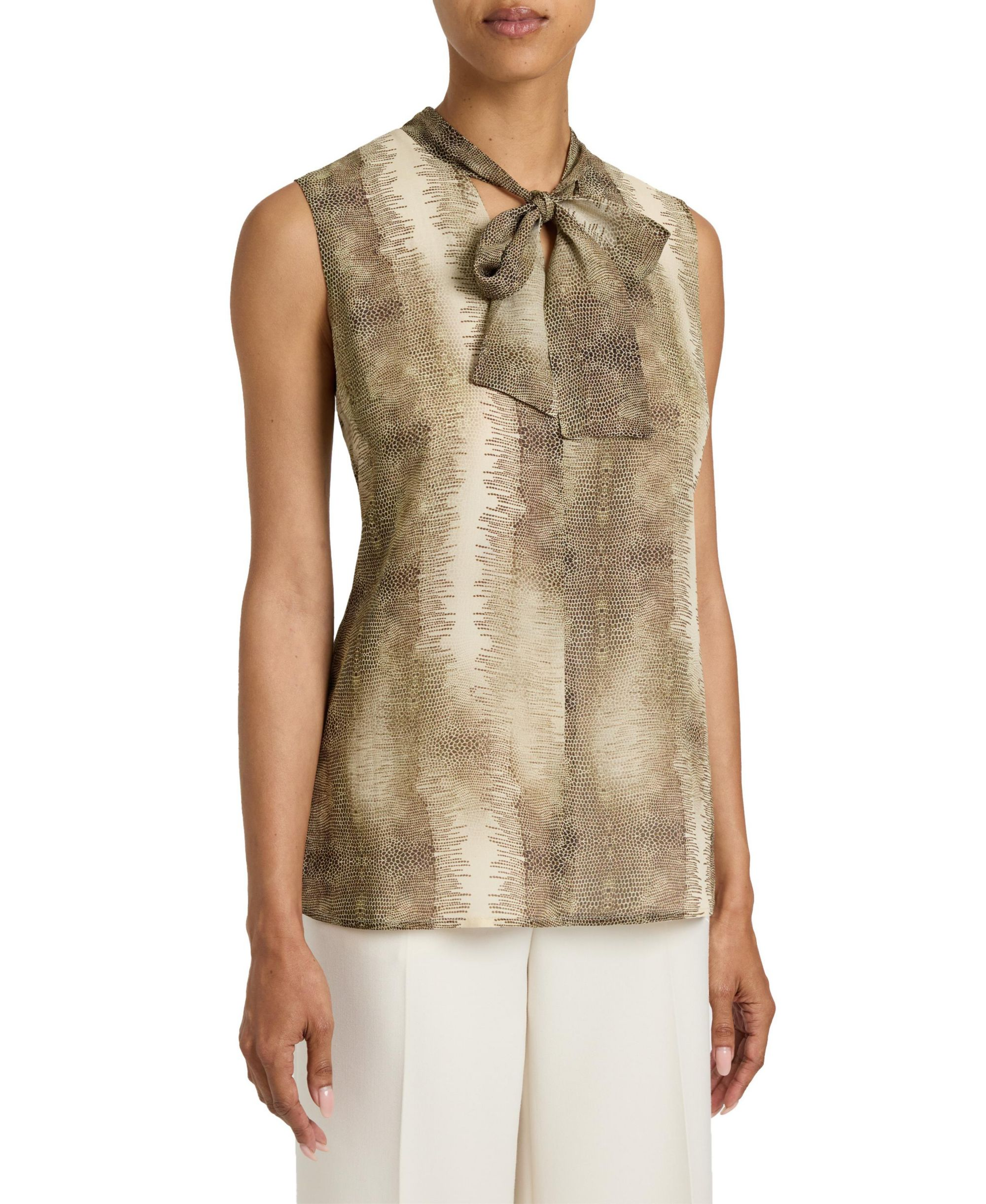 Teca Printed Georgette Sleeveless Tie Neck Blouse — Image 6
