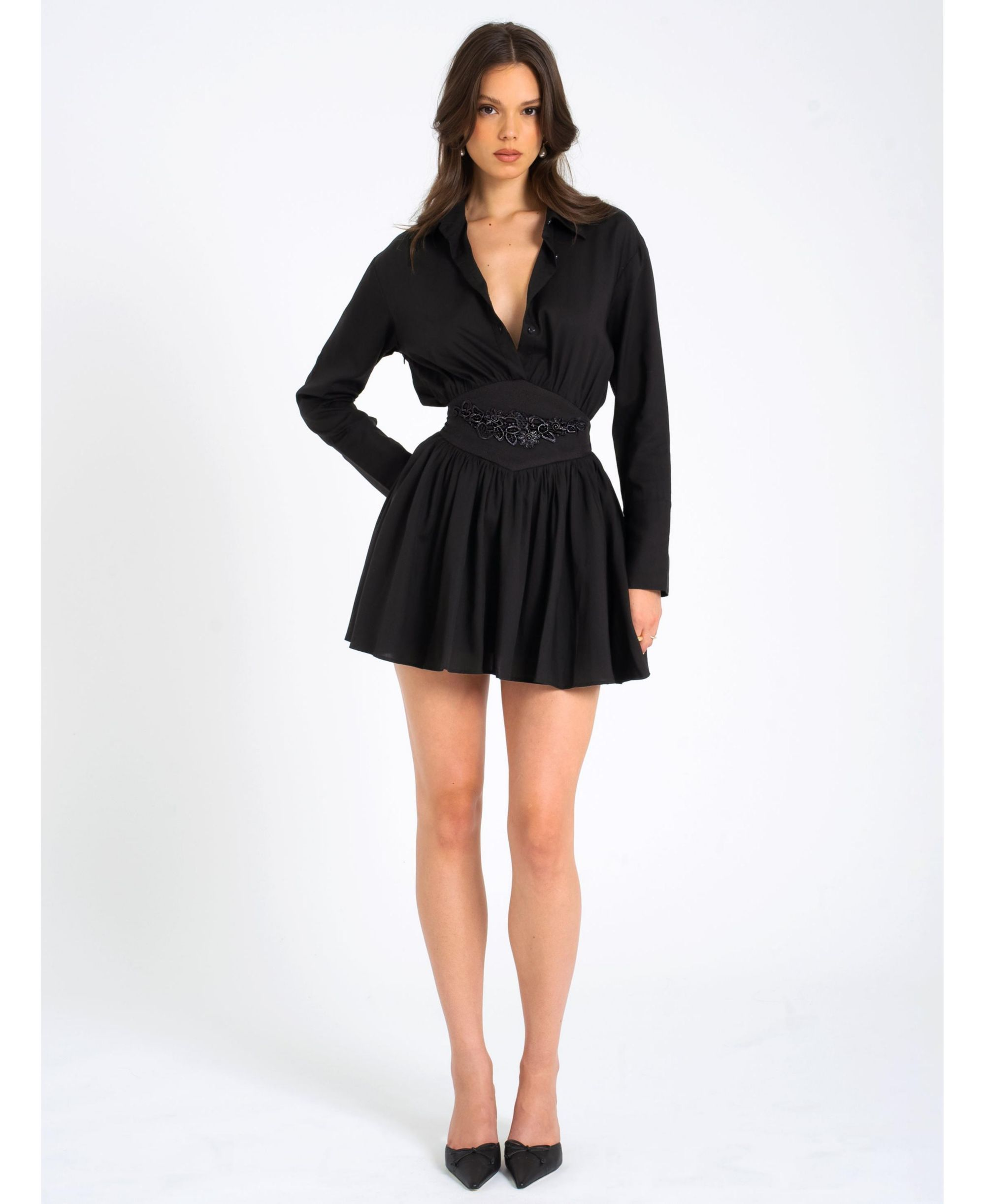 Jamila Embroidered Waist Shirt Style Mini Dress — Image 5