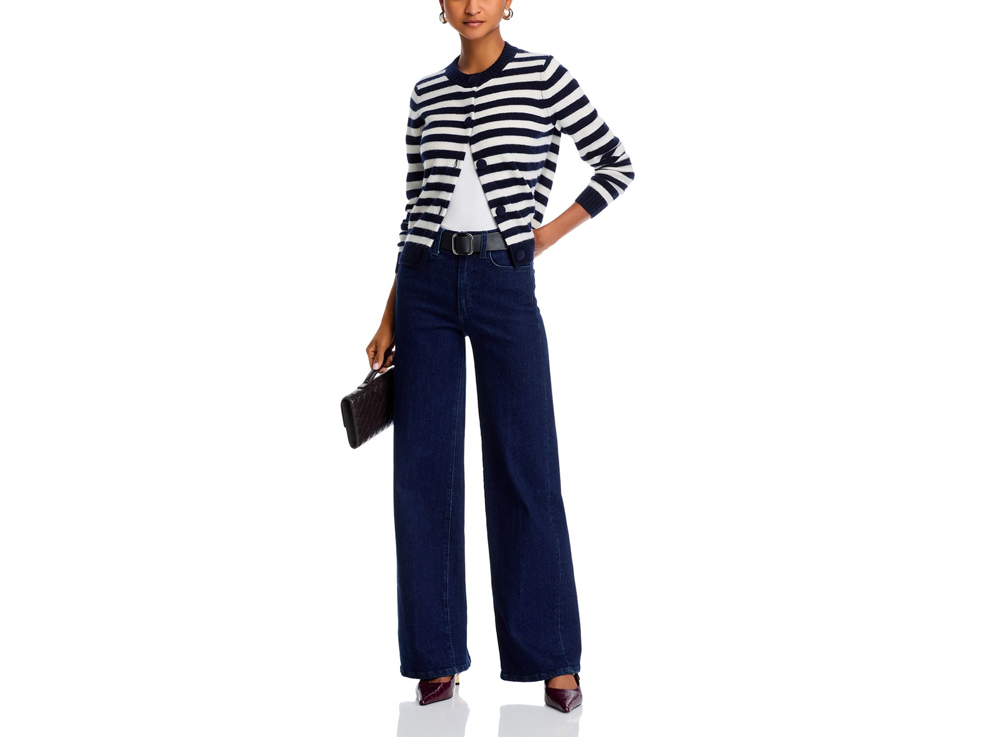 100% Cashmere Striped Crewneck Cardigan - Exclusive — Image 6