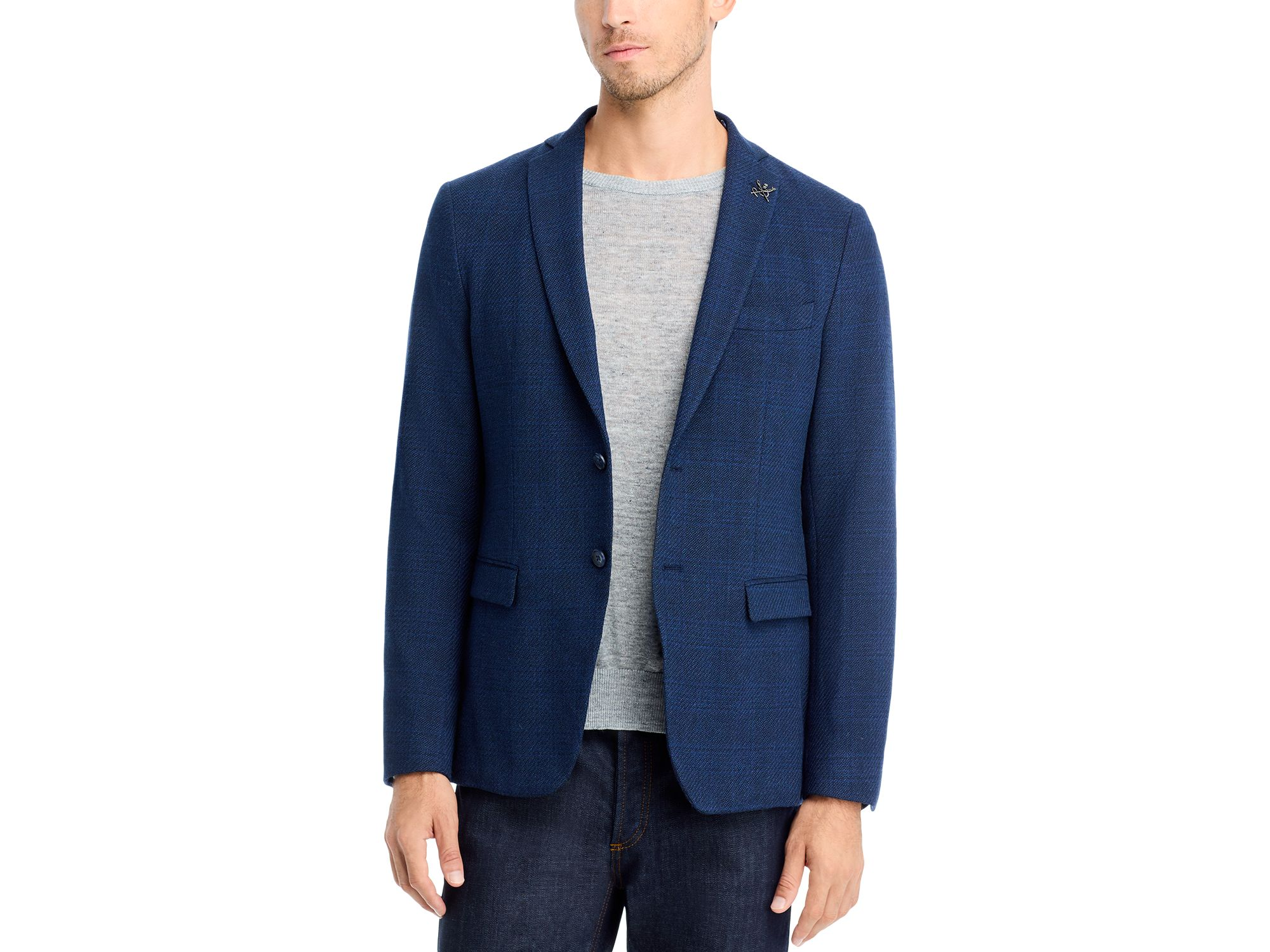 Tonal Plaid Jersey Sport Coat with Removable Hood — Image 4