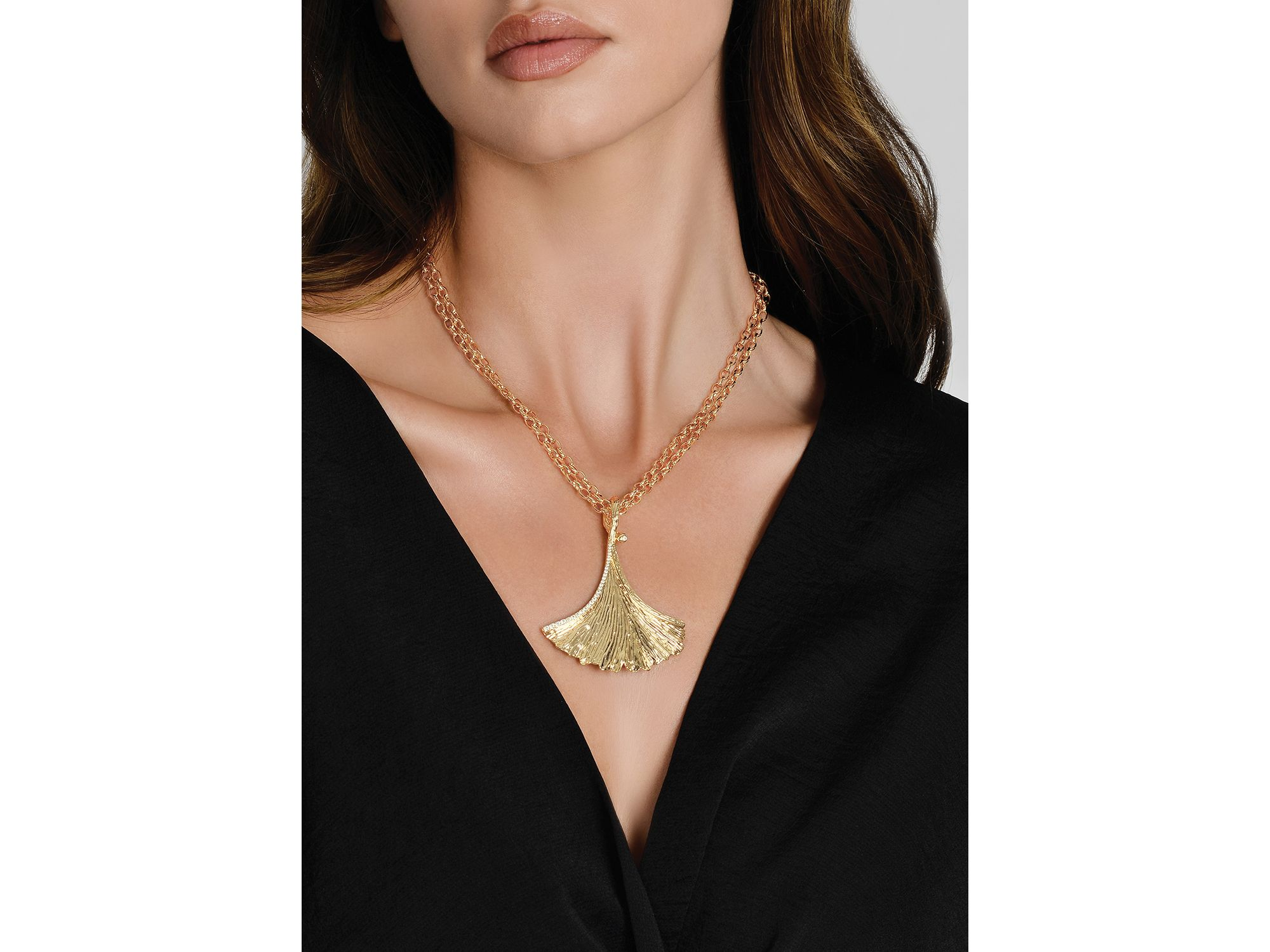 Gingko Pendant Necklace in 18K Gold Plated, 36" — Image 3