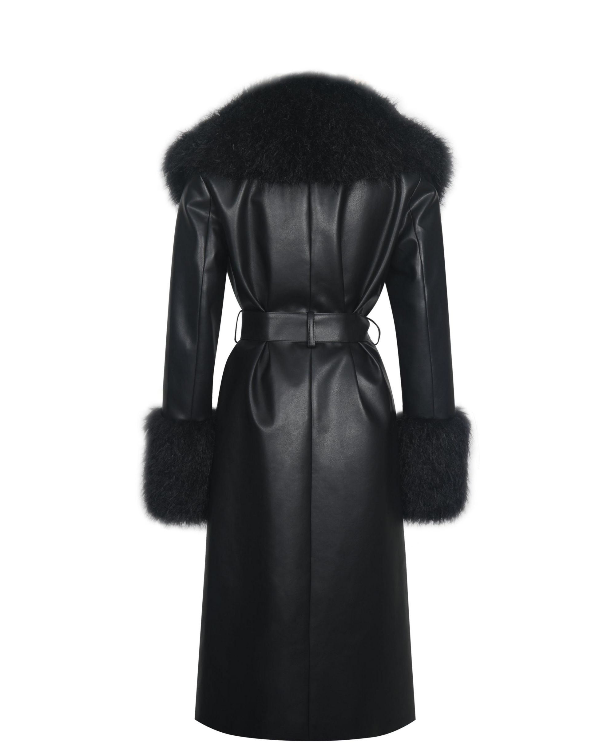 Zariah Faux Fur Trimmed Longline Faux Leather Coat — Image 10
