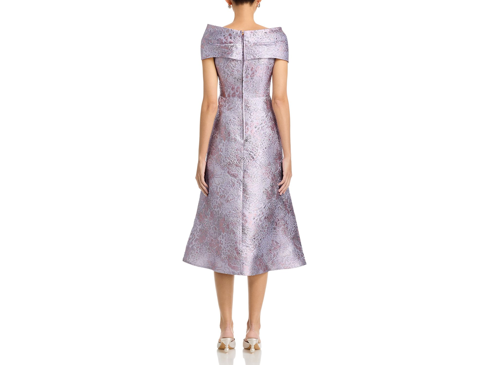Metallic Jacquard Off Shoulder Midi Dress — Image 3