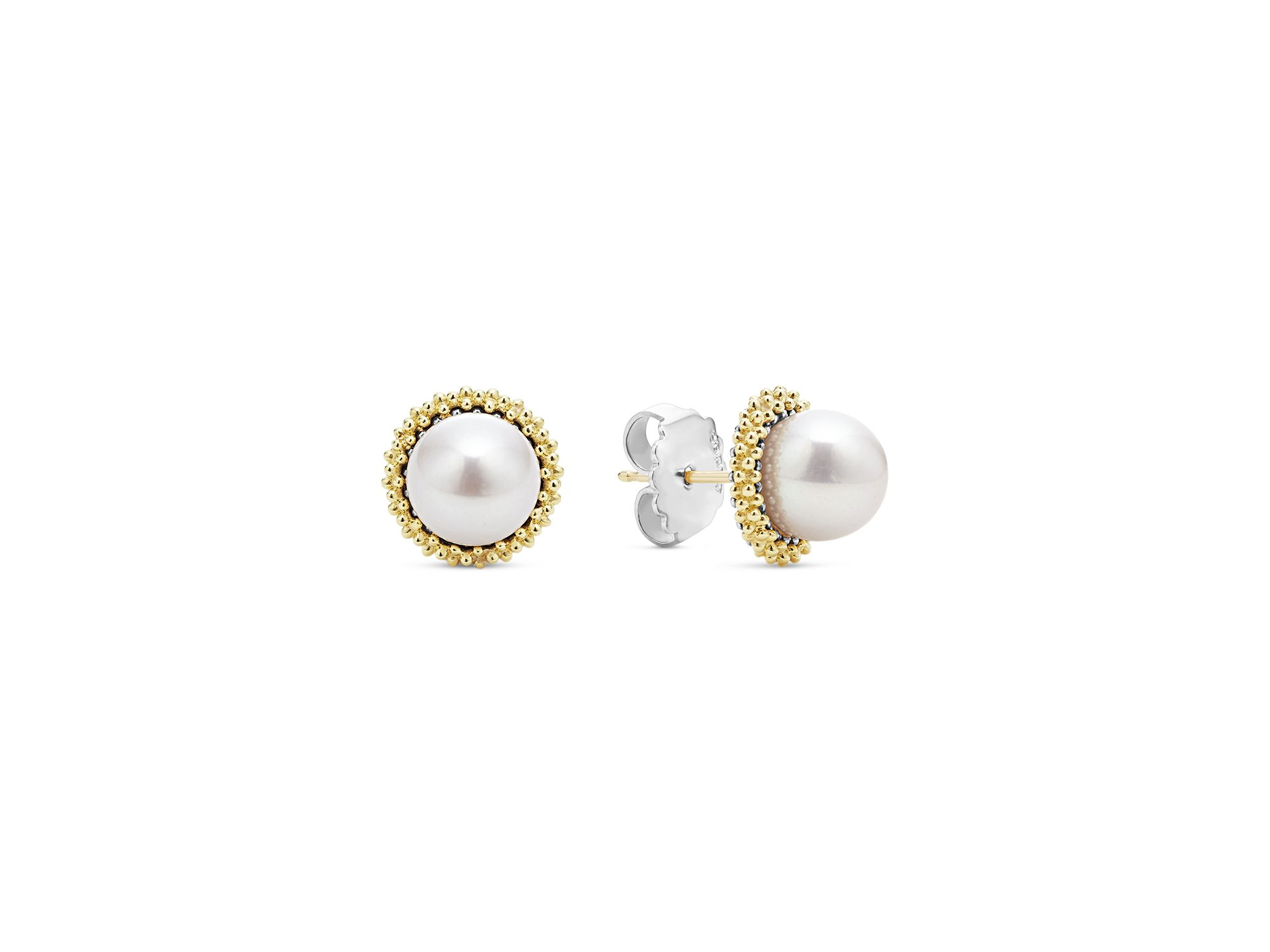 18K Yellow Gold & Sterling Silver Luna Cultured Freshwater Pearl Stud Earrings — Image 4