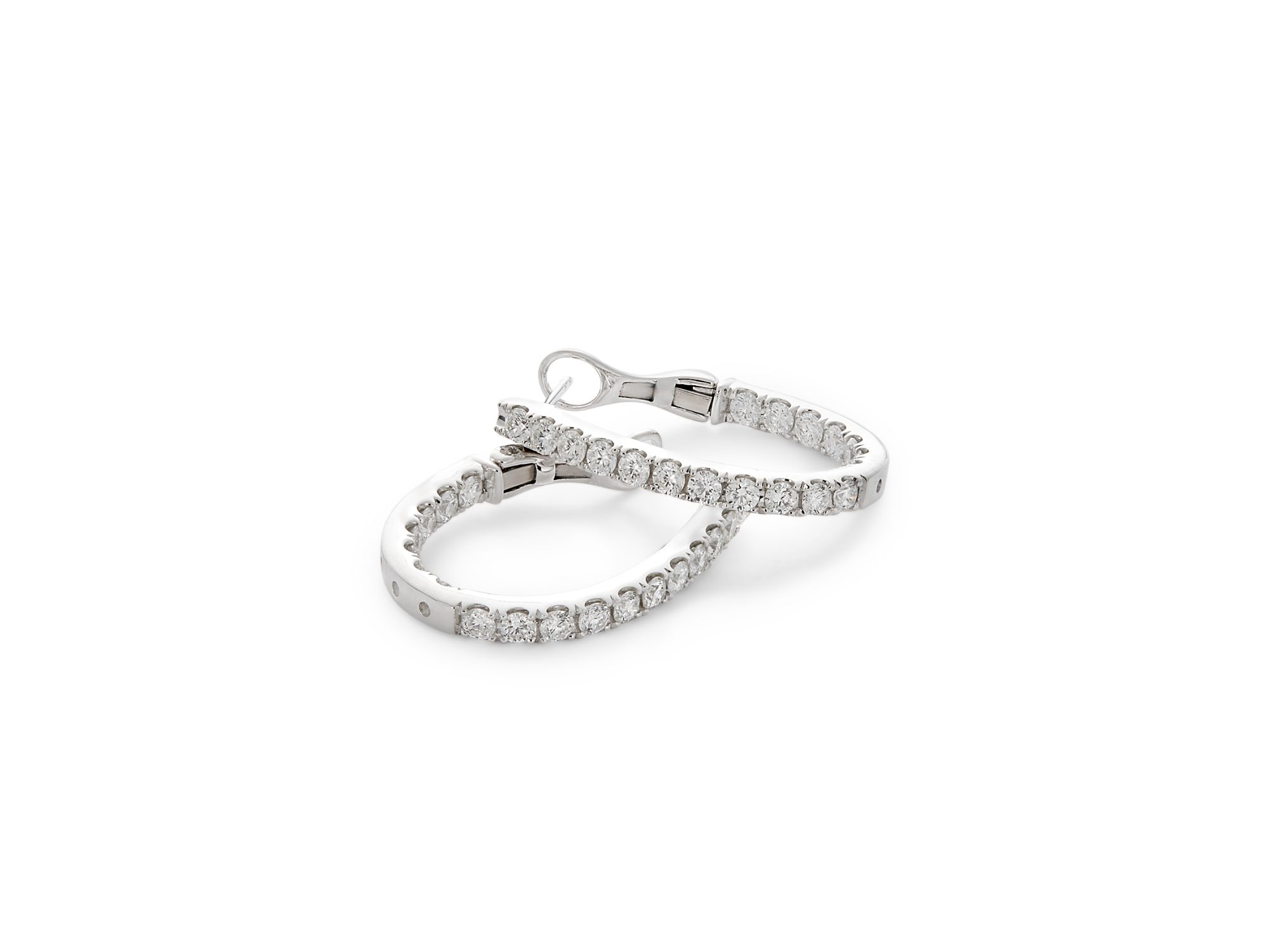 Diamond Inside Out Oval Hoop Earrings in 14K White Gold, 1.75 tcw — Image 5