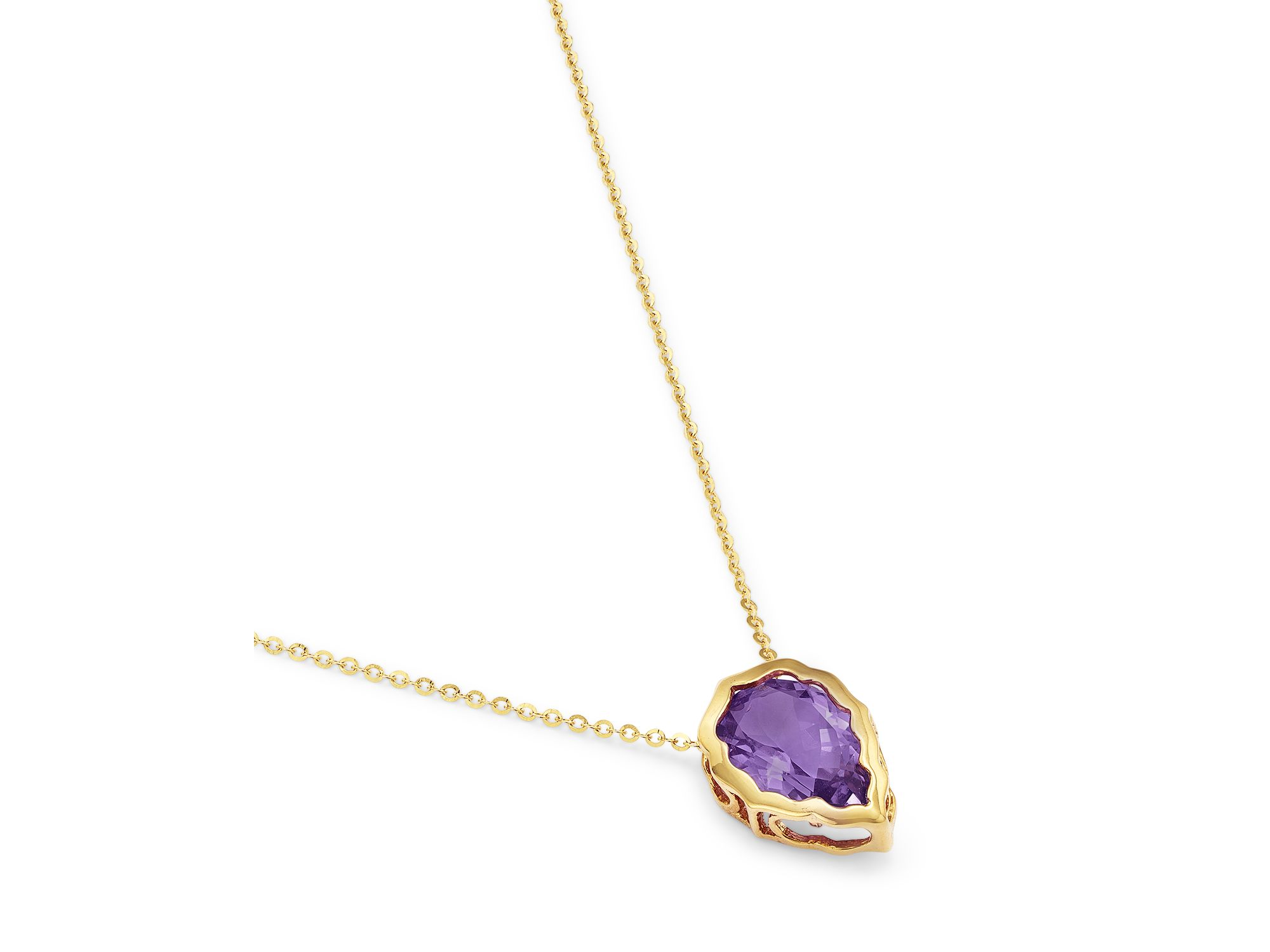 Amethyst Pear Pendant Necklace in 14K Yellow Gold, 16-18" — Image 3