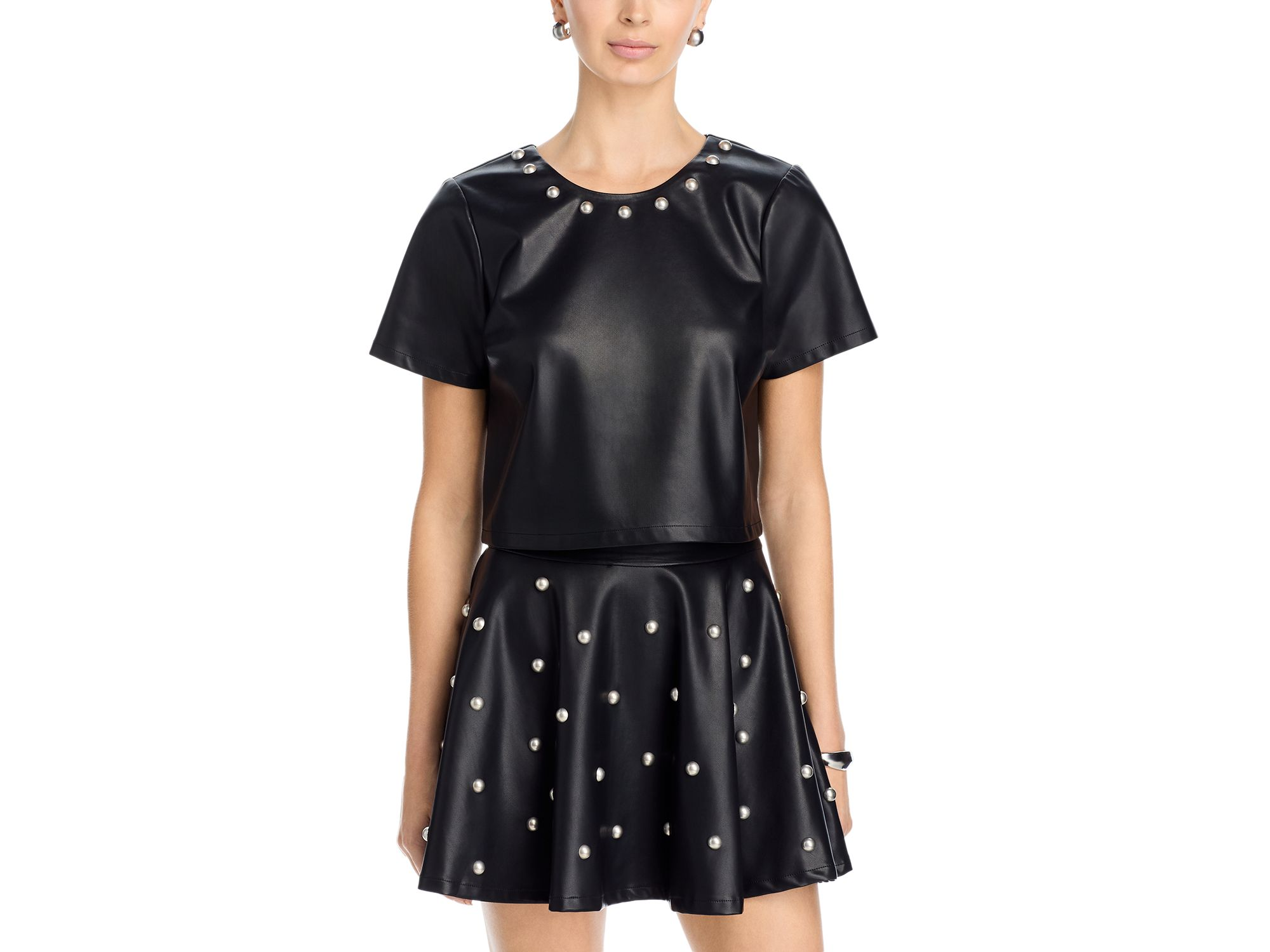 Faux Leather Studded Top & Faux Leather Studded Mini Skirt - Exclusive — Image 4