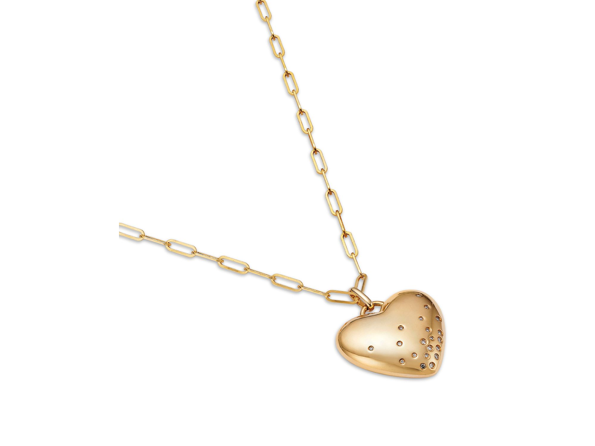 Diamond Puffed Heart Pendant Necklace in 14K Yellow Gold, 18" — Image 3
