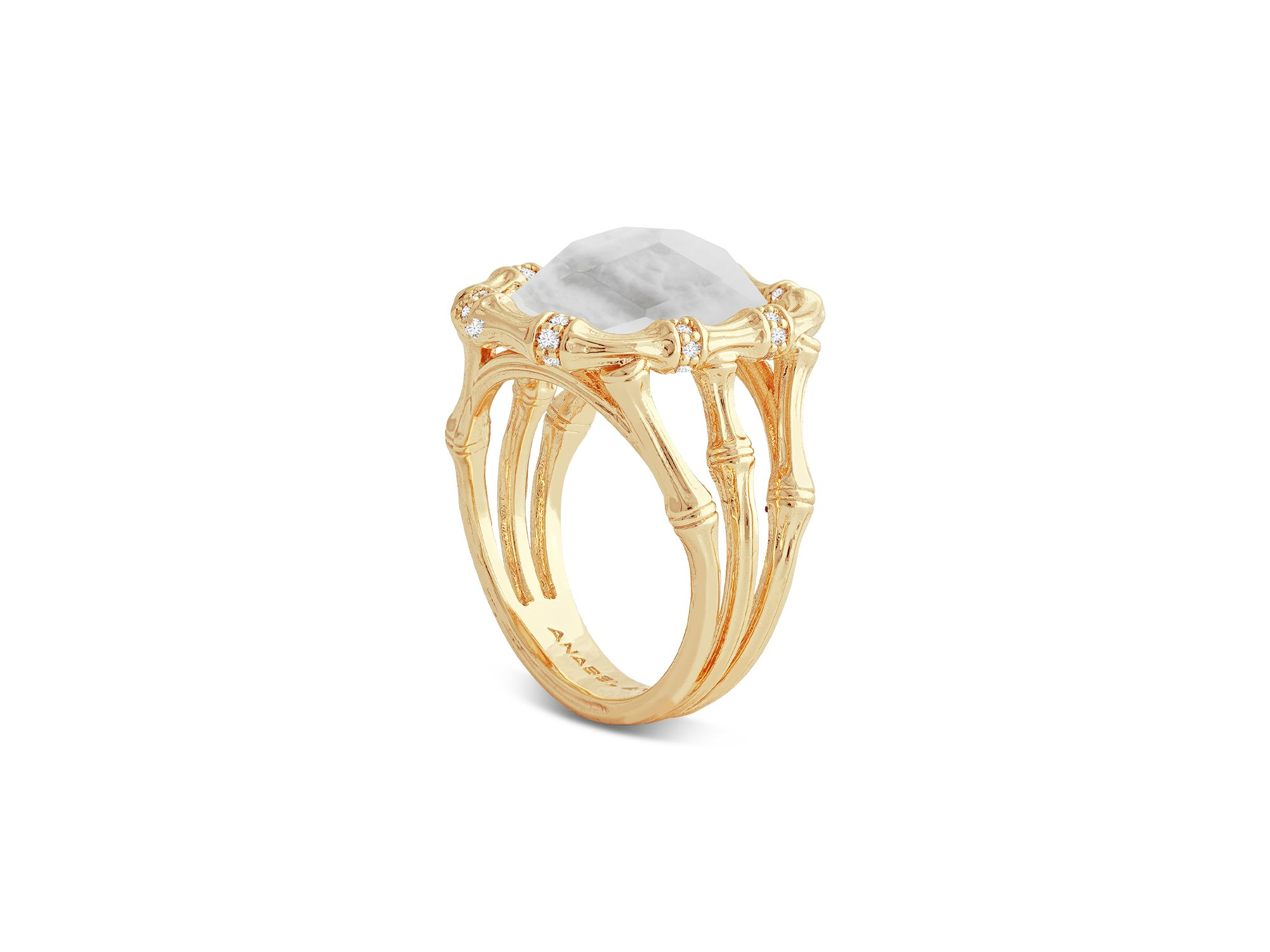 Bamboo White Stone Statement Ring in 18K Gold Plated — Image 3