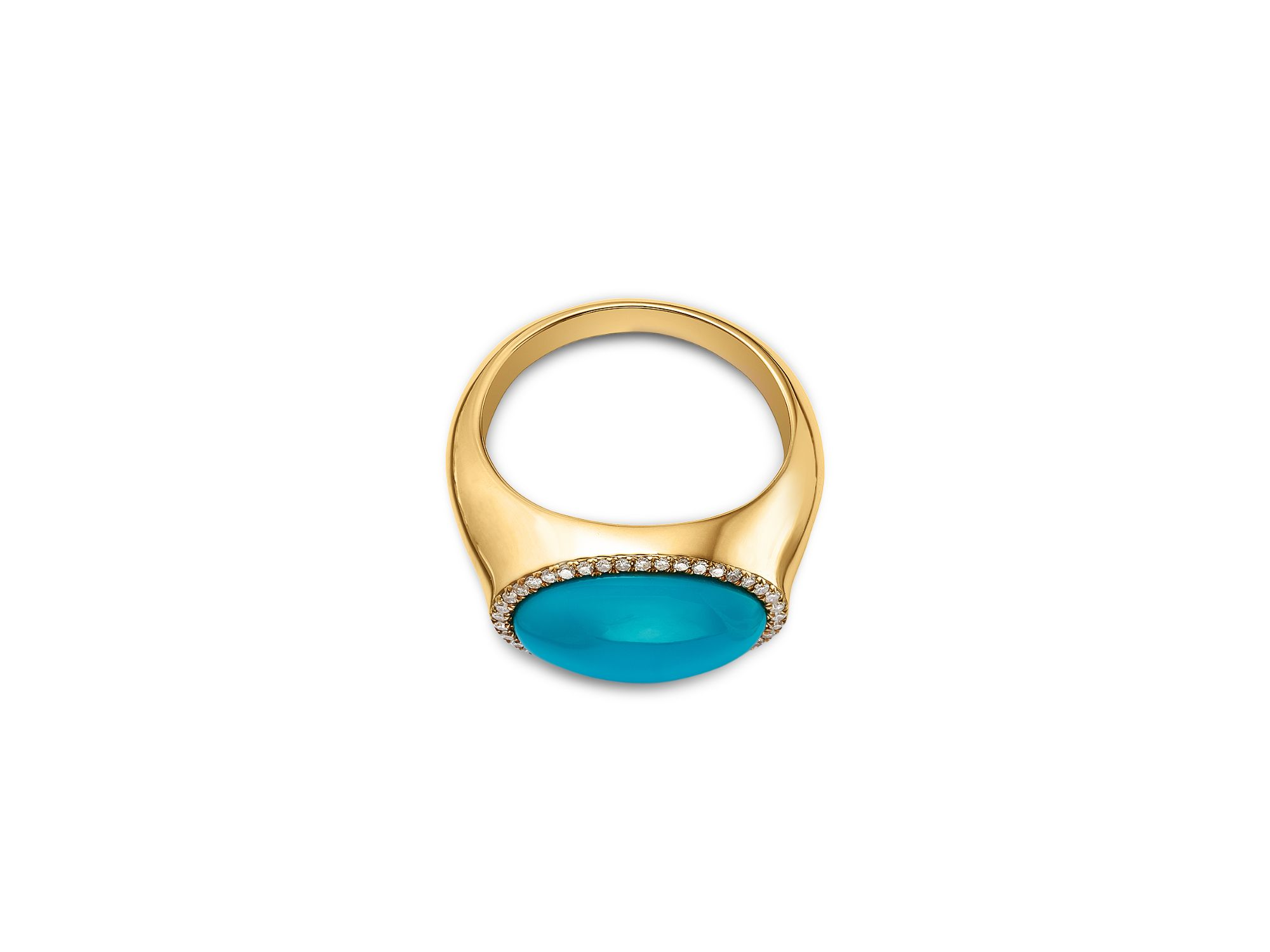 Turquoise & Diamond Halo Ring in 14K Yellow Gold — Image 3