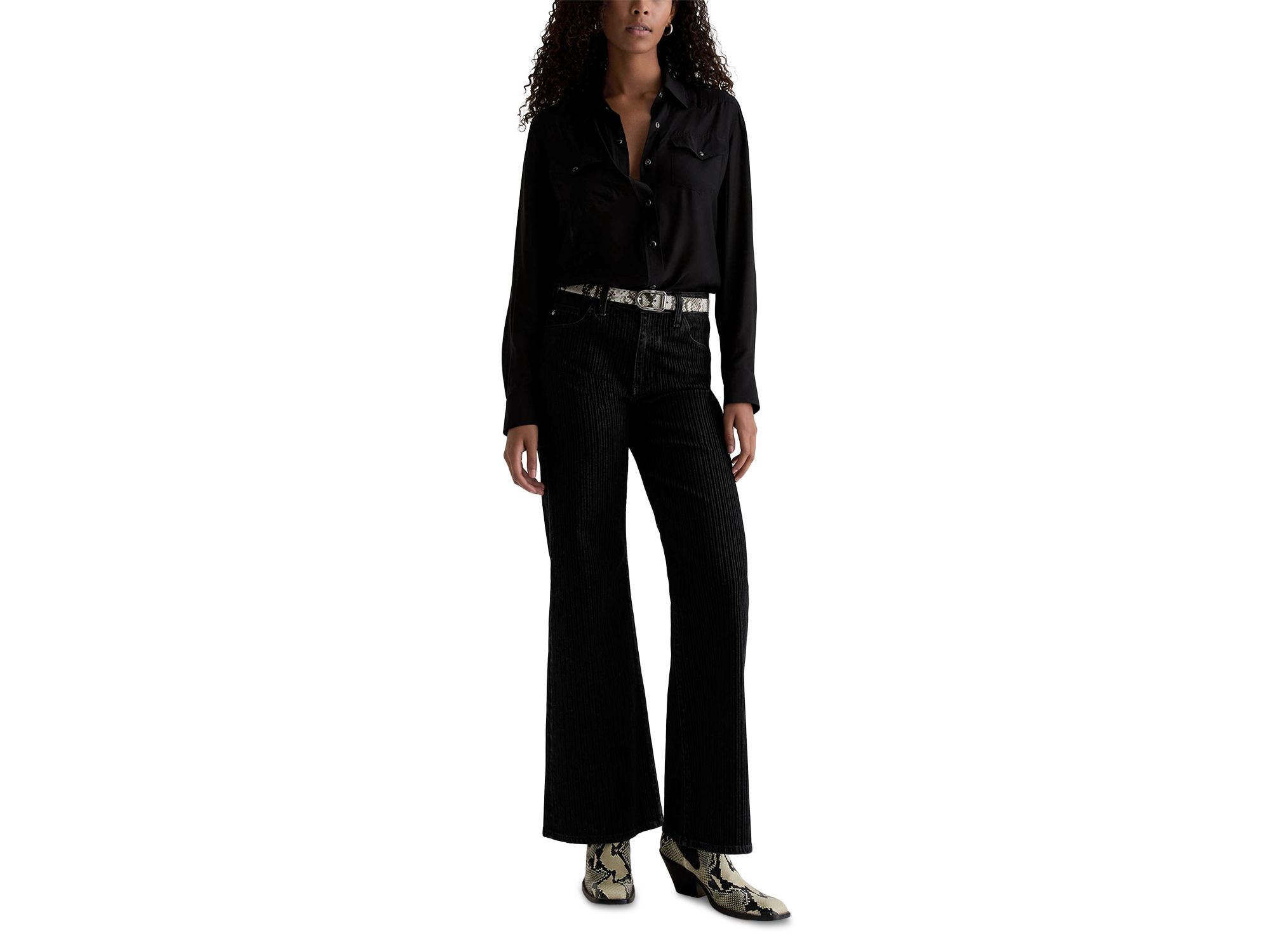 Mid Rise Flocked Velvet Pinstripe Wide Leg Jeans in Dress It Up — Image 7