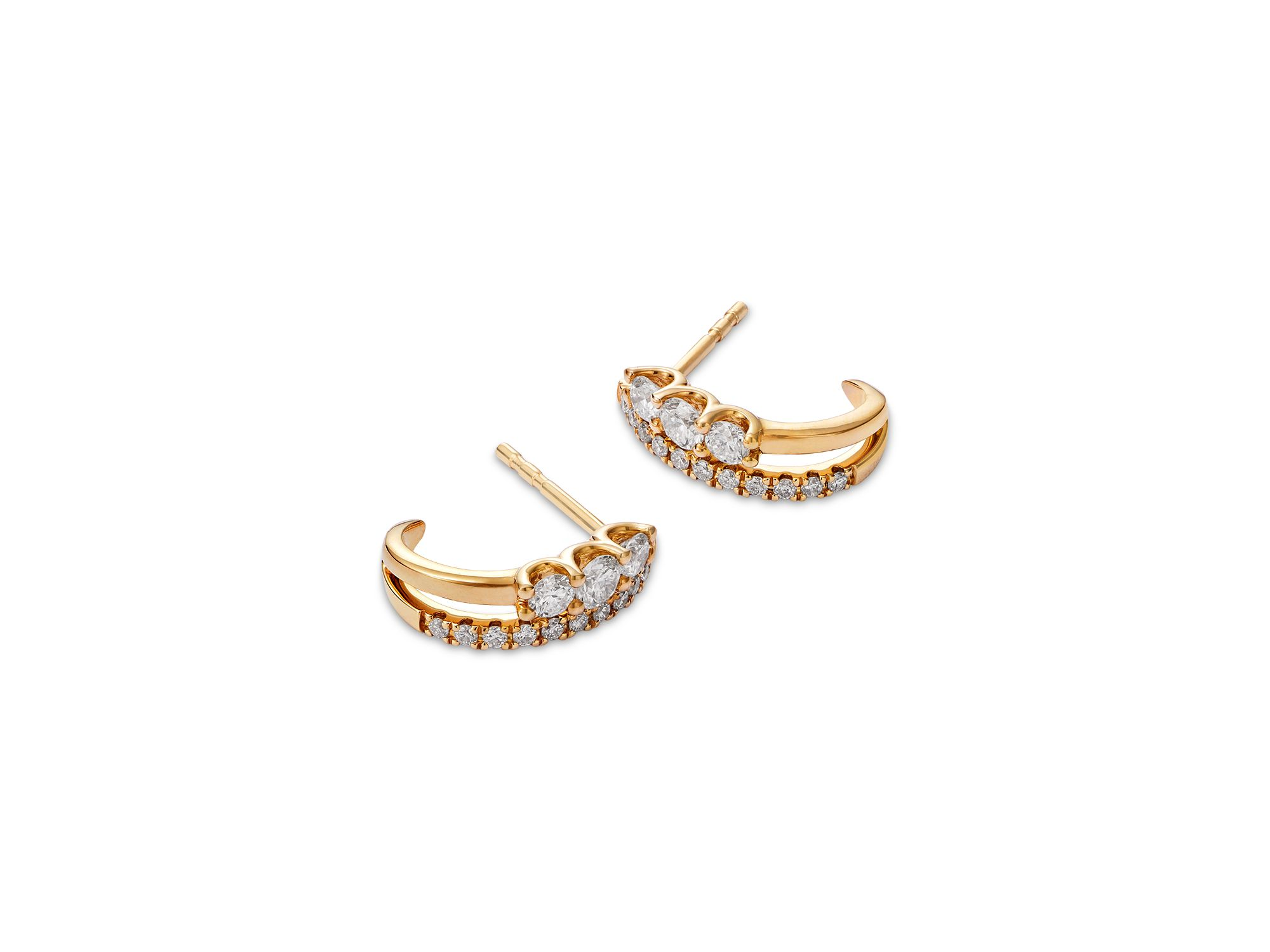 Diamond Double Hoop Earrings in 14K Yellow Gold, 0.5 tcw — Image 3