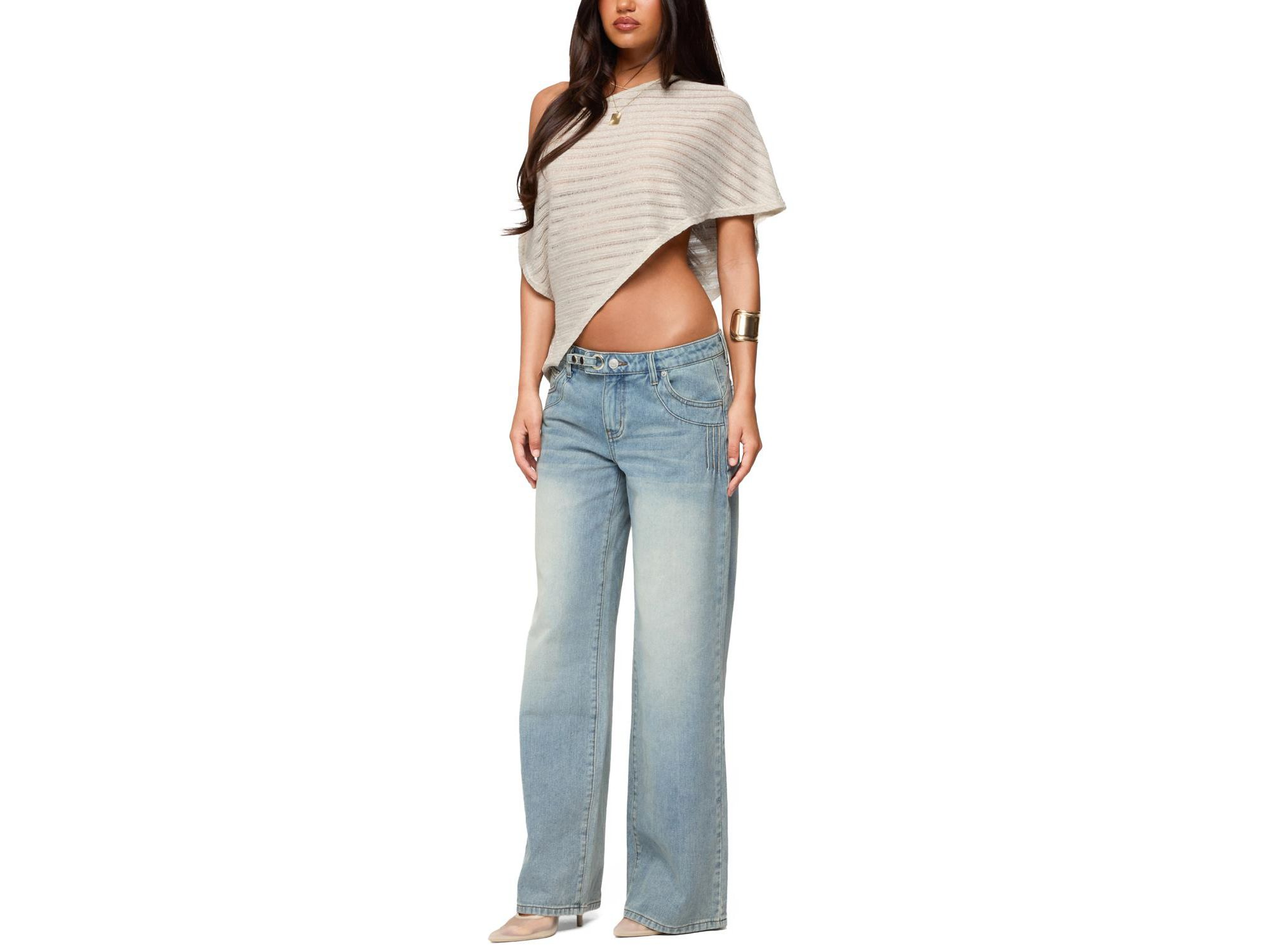 Loma Asymmetric Off Shoulder Knit Poncho — Image 5