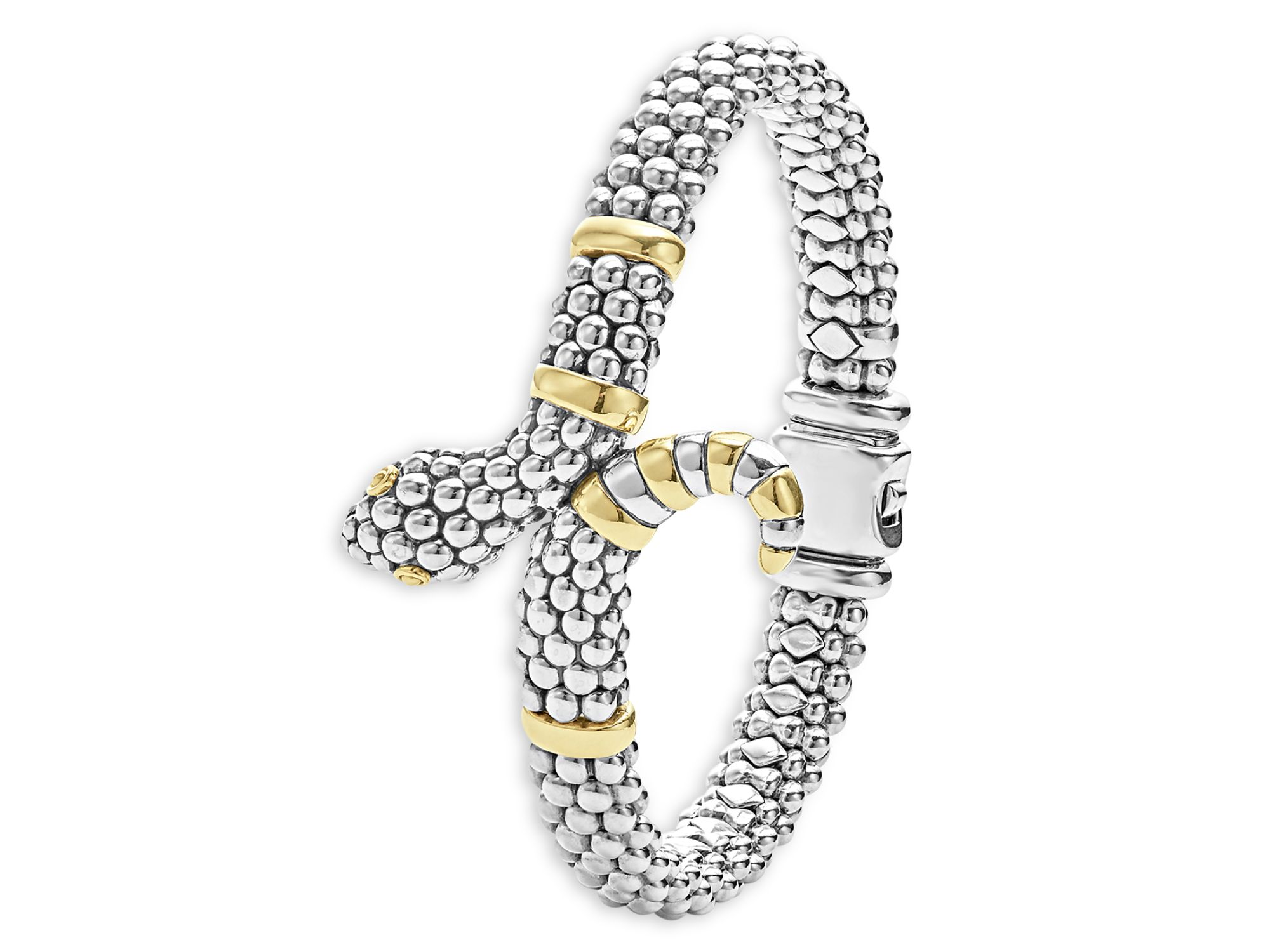 18K Yellow Gold & Sterling Silver Rare Wonders Caviar Bead Snake Bracelet — Image 3