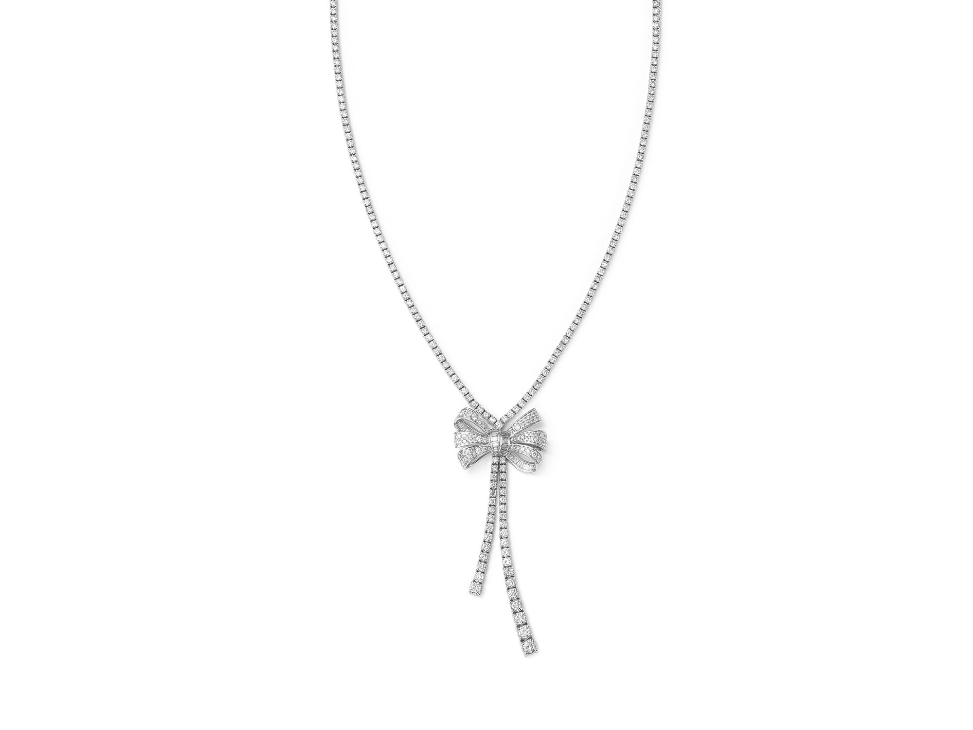 Diamond Bow Lariat Tennis Necklace in 14K White Gold, 10.00 tcw — Image 4