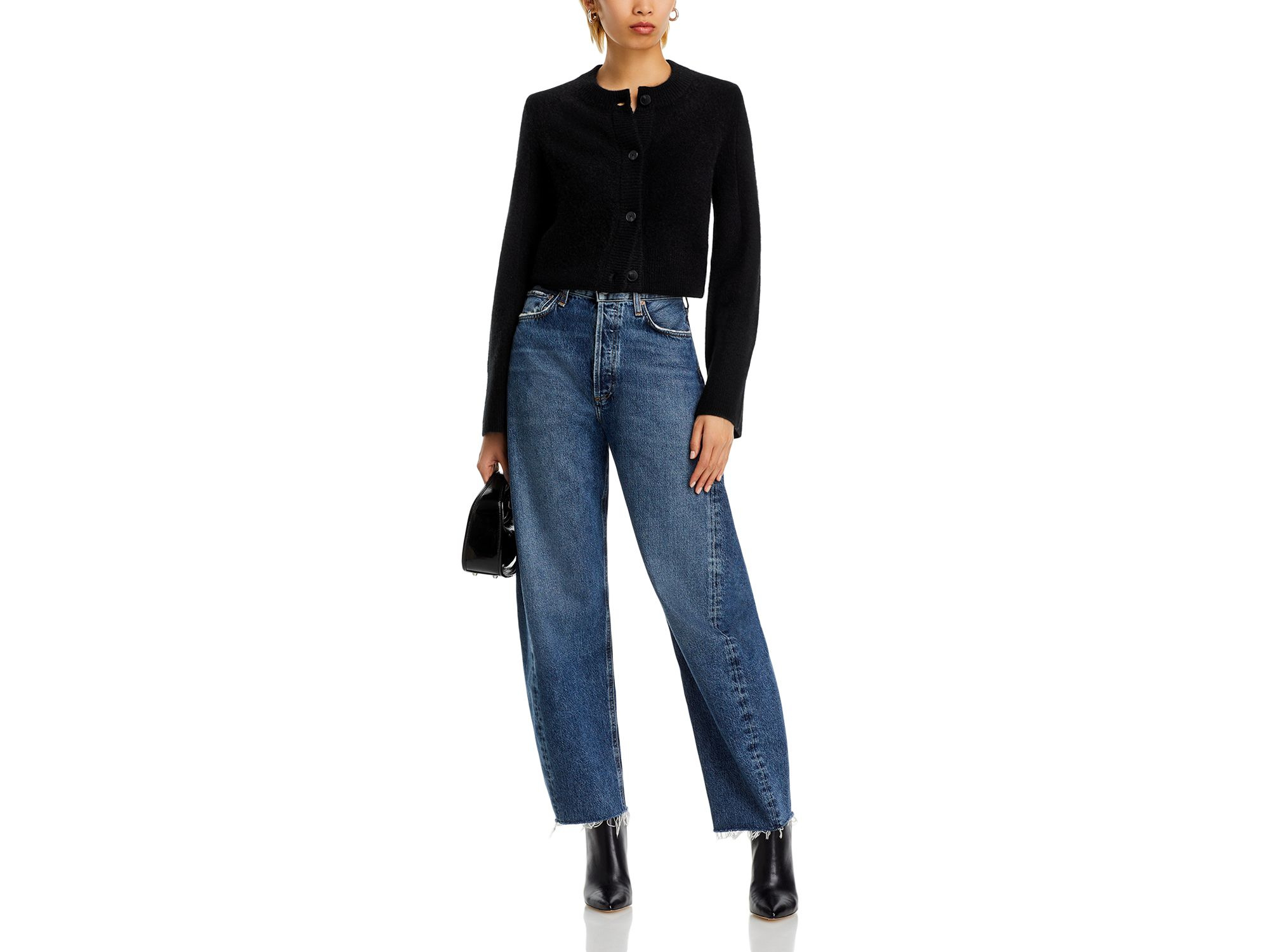 100% Cashmere Cropped Wide Sleeve Crewneck Cardigan - Exclusive — Image 10