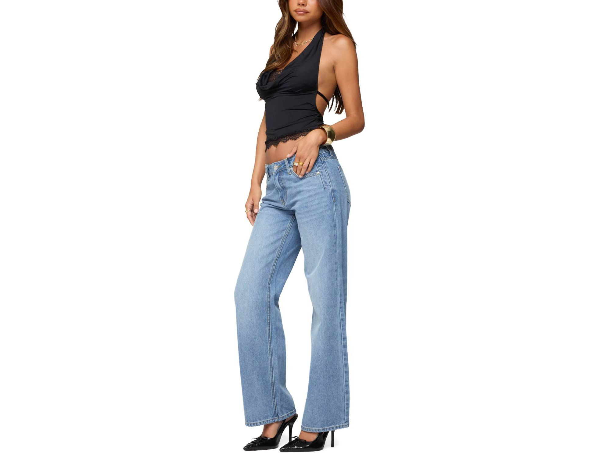 Layered Lacey Cowl Neck Halter Top — Image 5