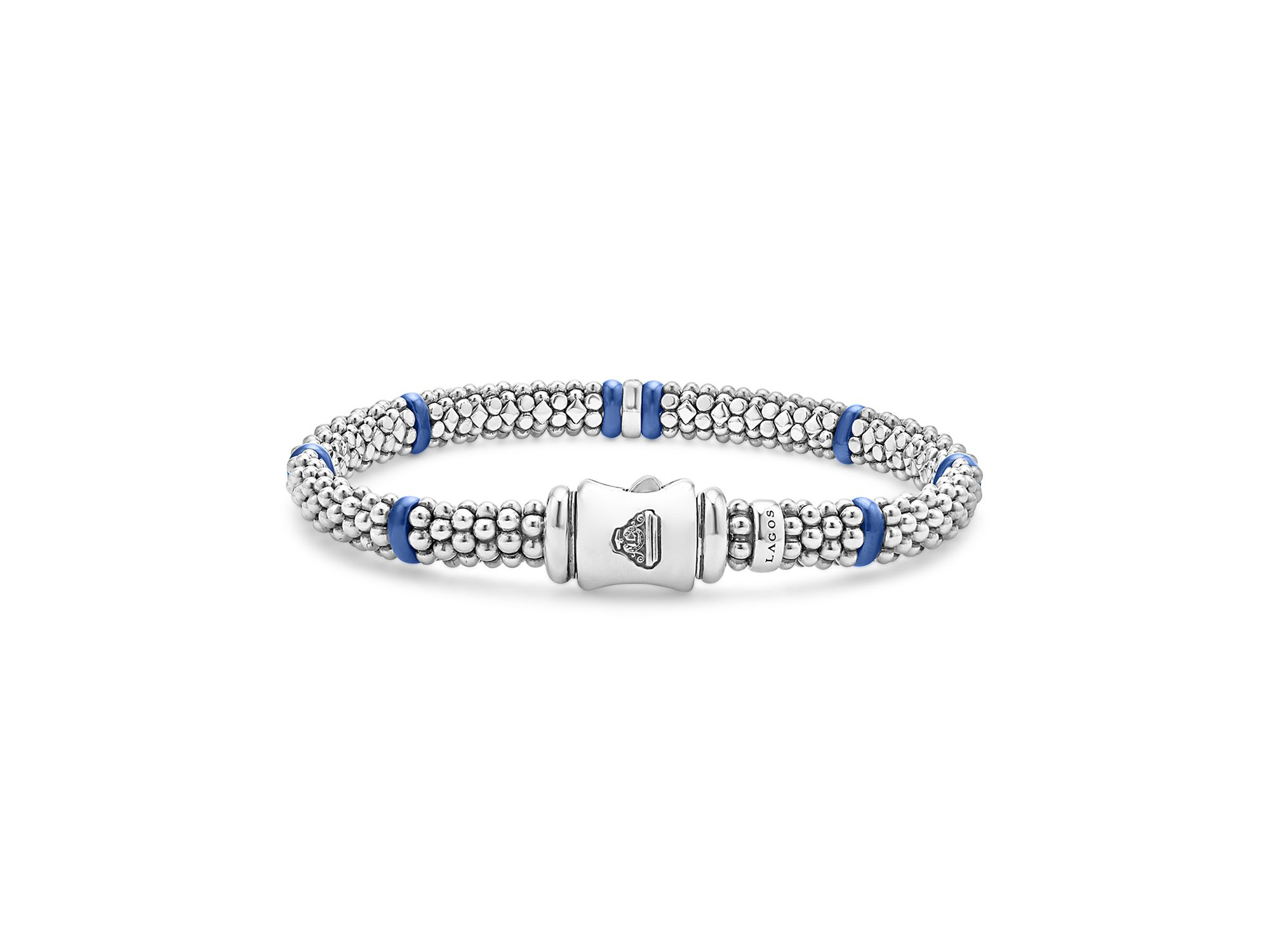 Single Station Diamond Blue Caviar Bracelet in Sterling Silver — Image 5