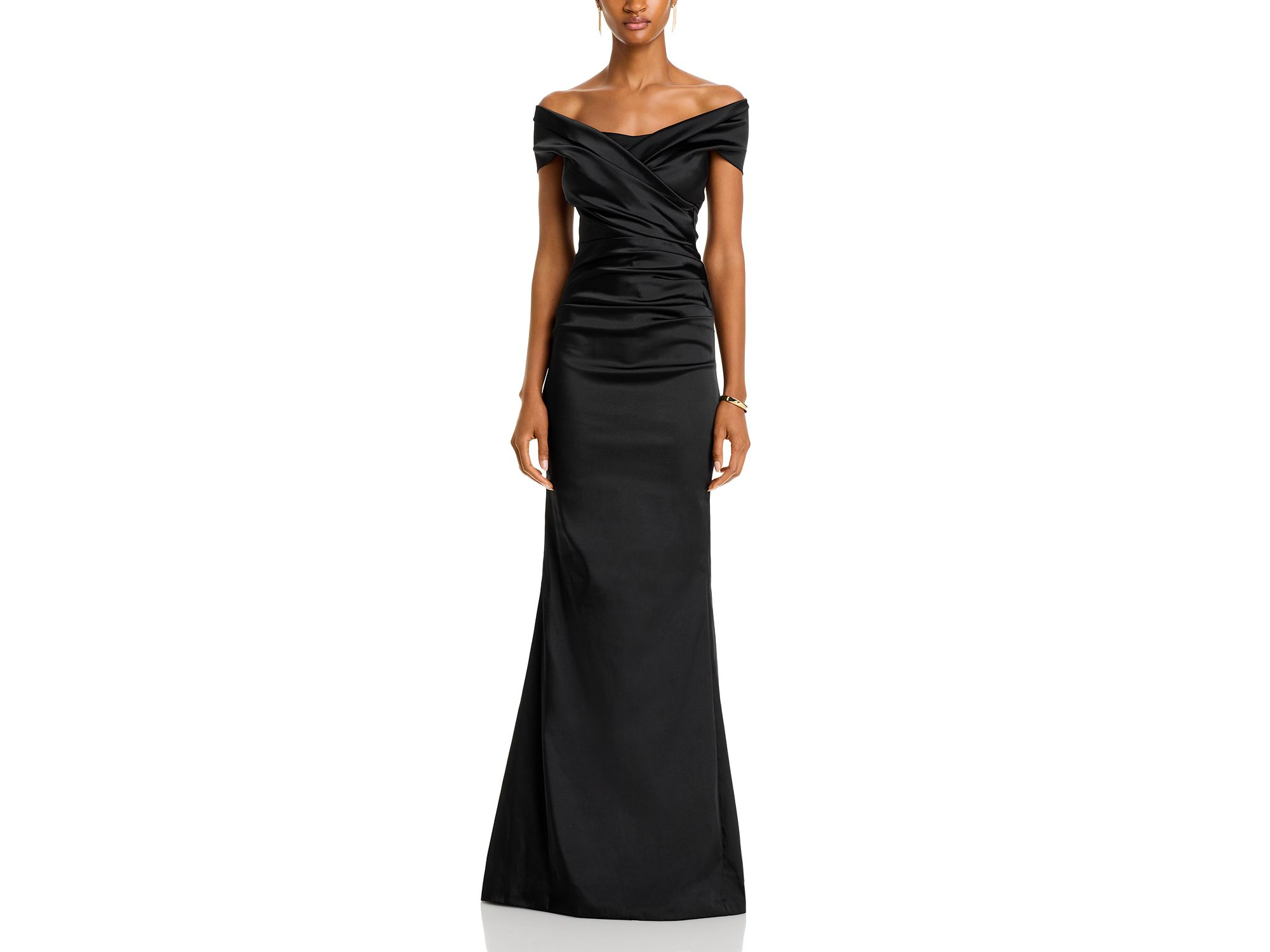 Satin Stretch Off The Shoulder Gown — Image 6