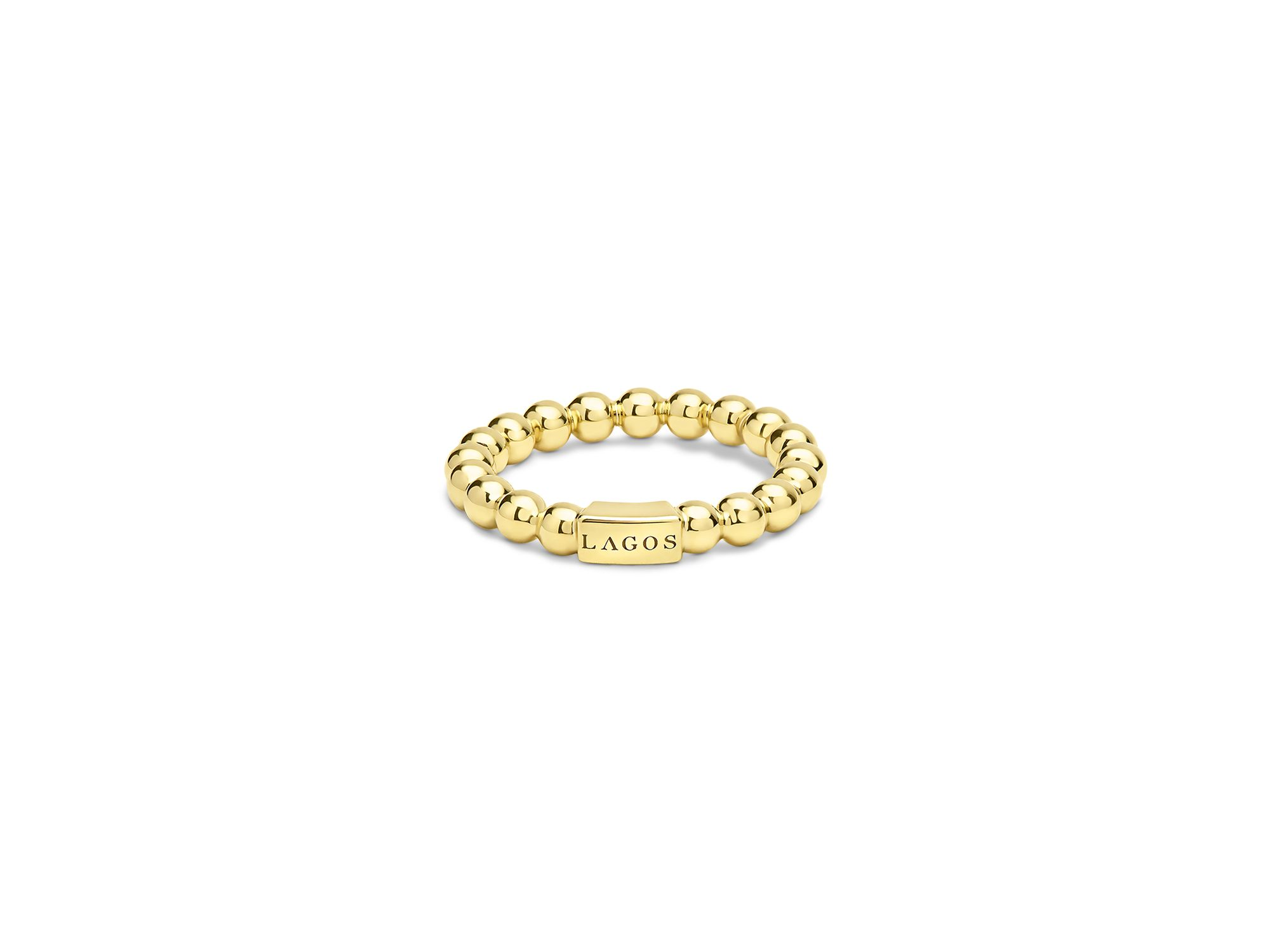 18K Yellow Gold Caviar Gold Bead Logo Stacking Ring — Image 3