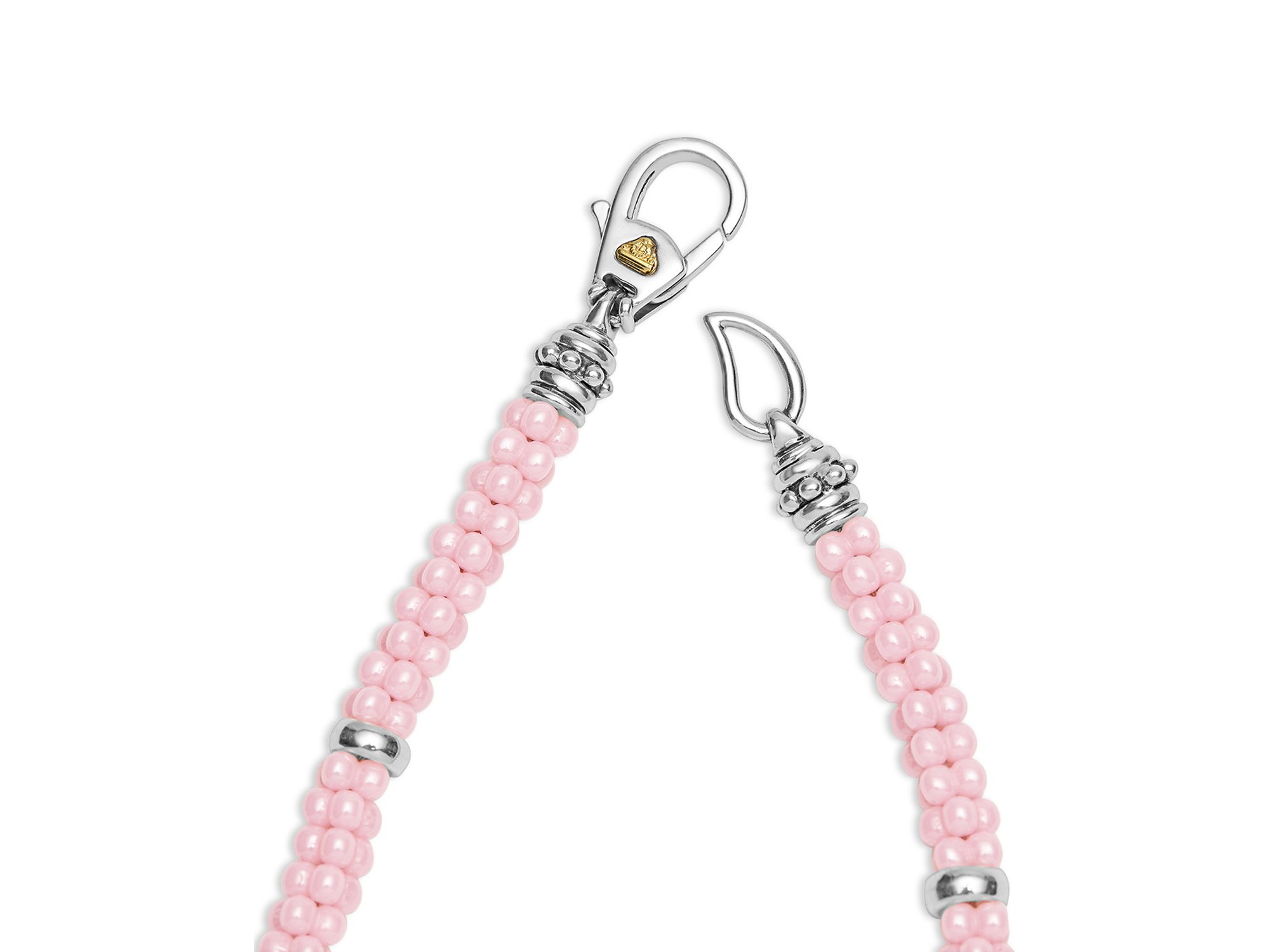 18K Yellow Gold & Sterling Silver Pink Caviar Ceramic Bead Bracelet — Image 3