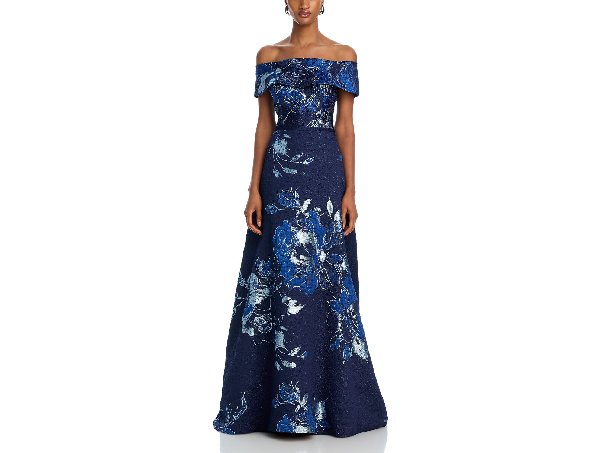 Off-the-Shoulder Metallic Floral Jacquard Gown — Image 6