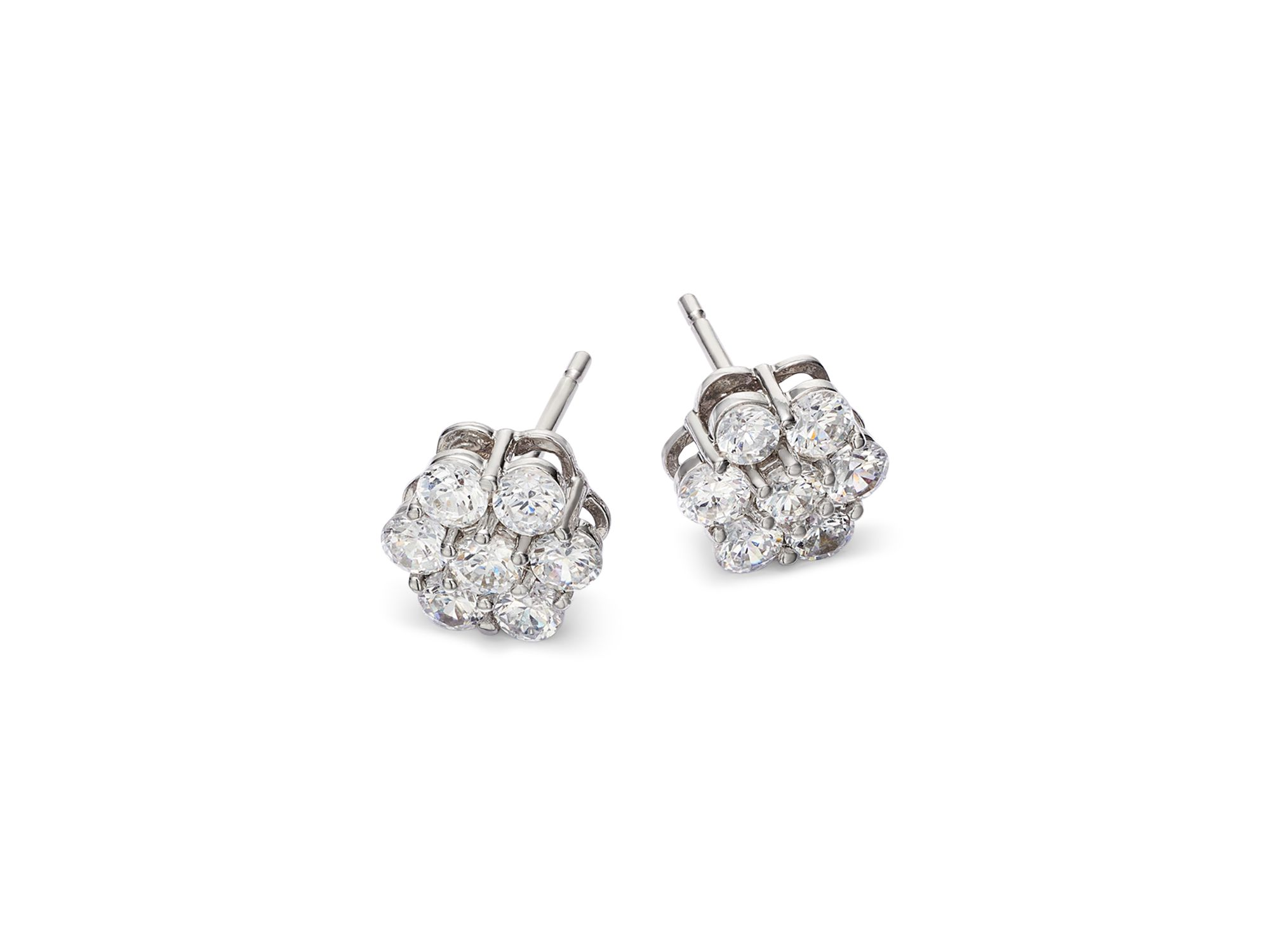 Diamond Flower Cluster Stud Earrings in 14K White Gold, 1.0 tcw — Image 3