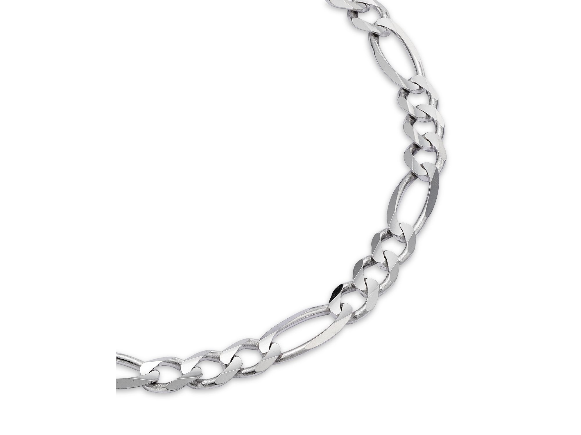 Men's Figaro Link Chain Bracelet in 14K White Gold — Image 3