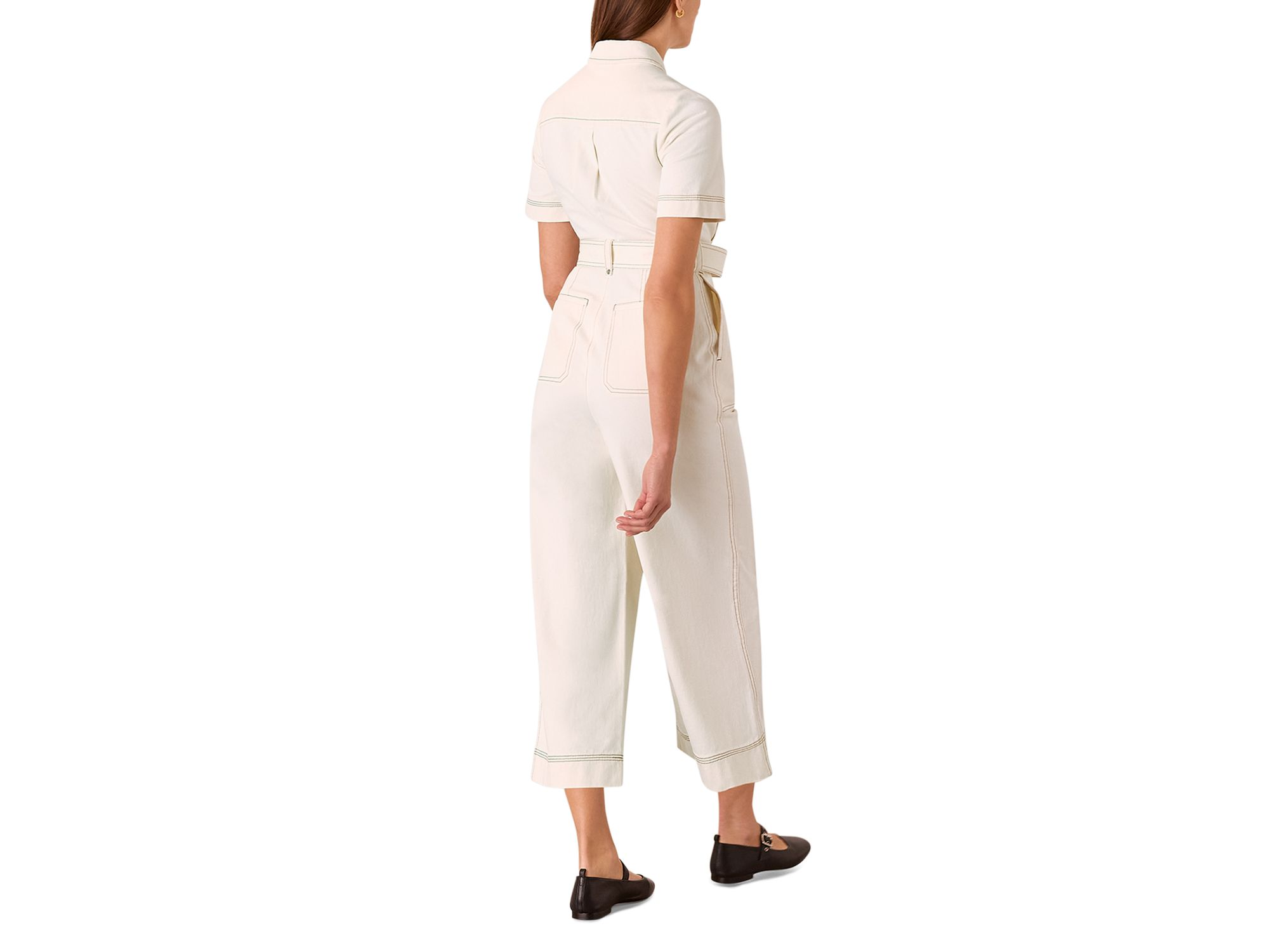 Denim Pintucked Belted Jumpsuit — Image 4