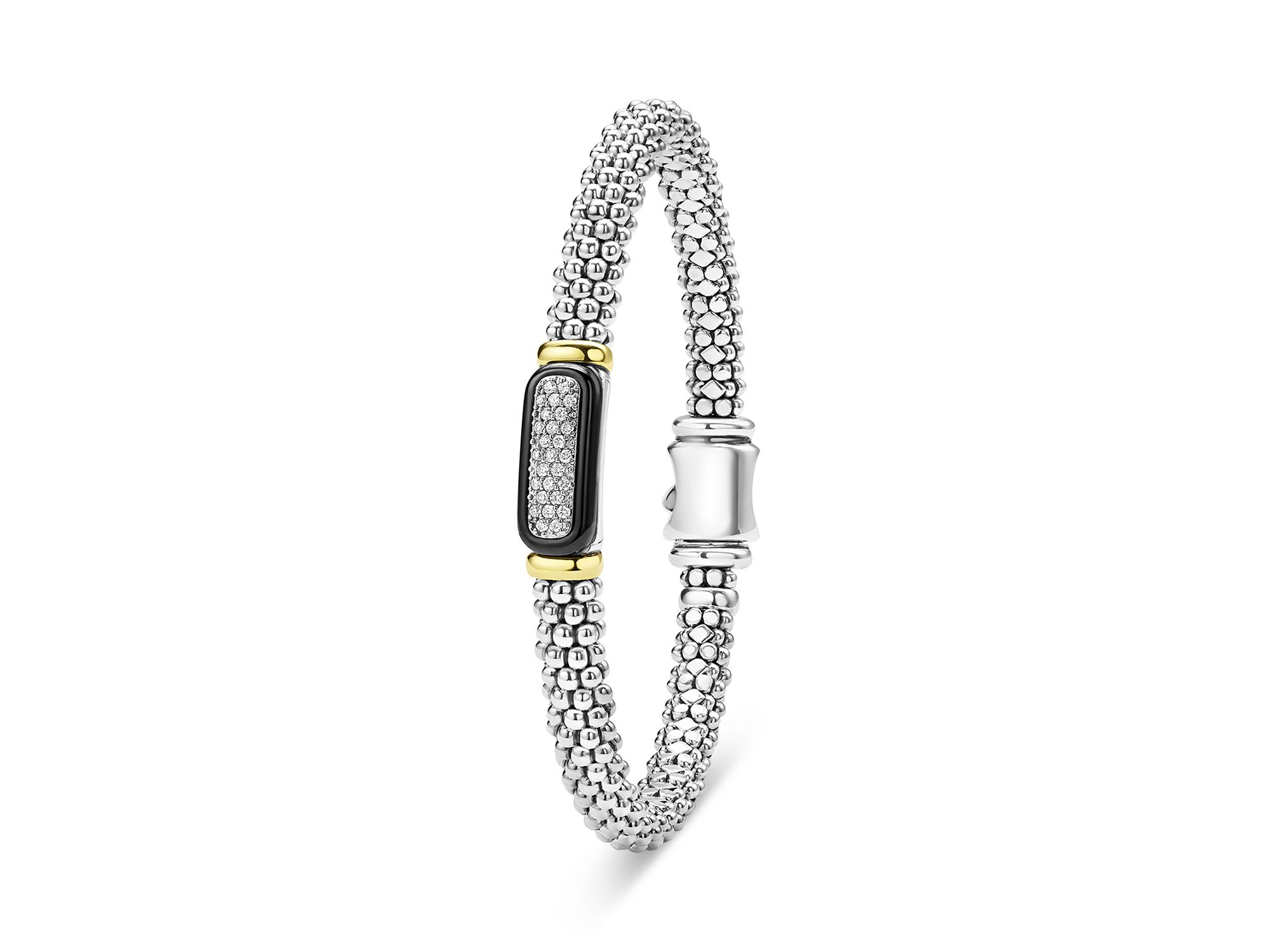 Two Tone Black Ceramic Caviar Bracelet, 6mm — Image 3