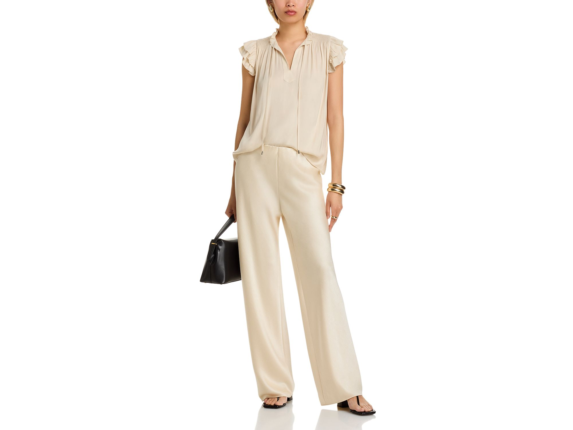 Flutter Sleeve Split Neck Airflow Blouse — Image 4