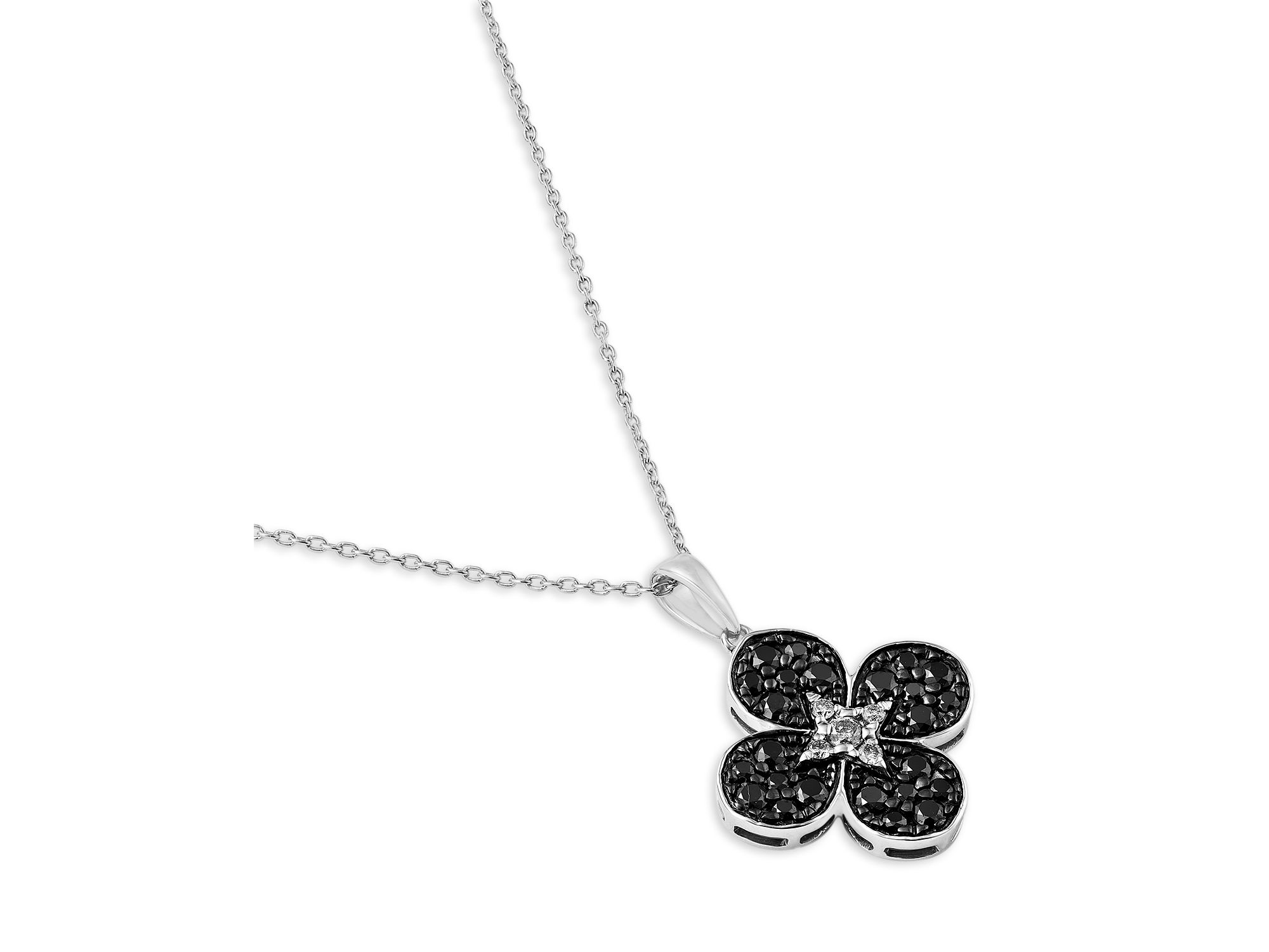 Black & White Diamond Clover Pendant Necklace in 14K White Gold, 0.50 tcw — Image 3