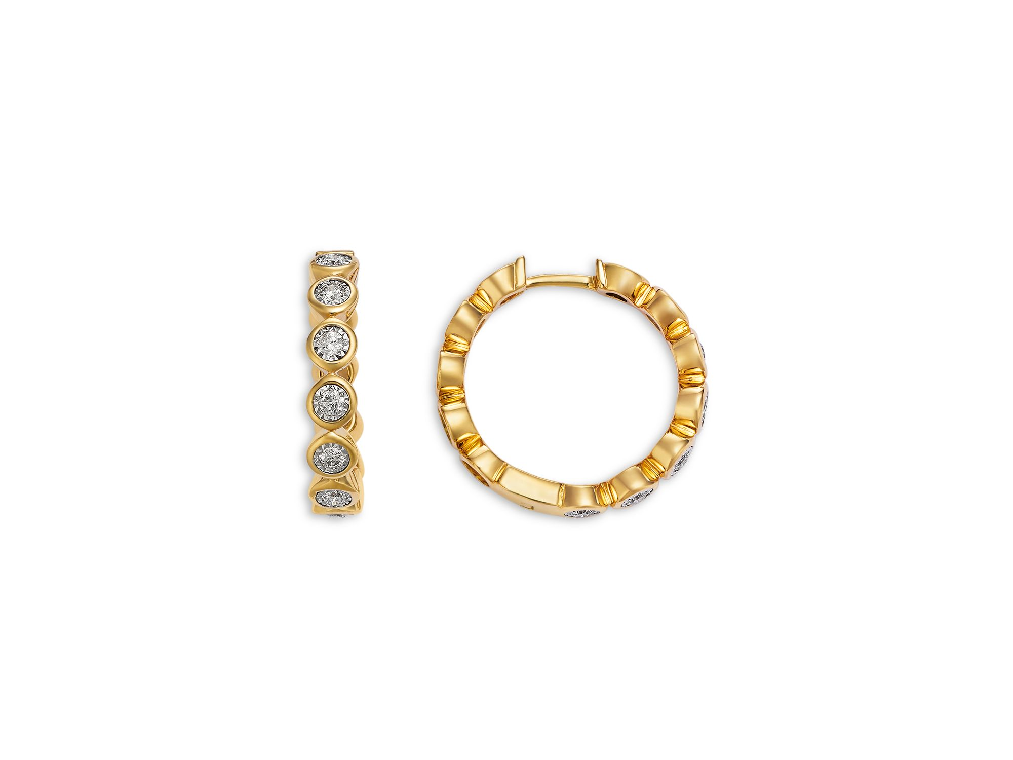 Diamond Bezel Small Hoop Earrings in 14K Yellow Gold, 0.30 tcw — Image 3