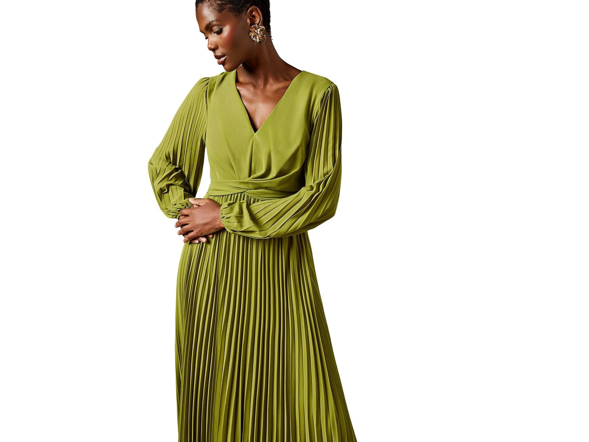 Pleated Wrap Front Dress — Image 3