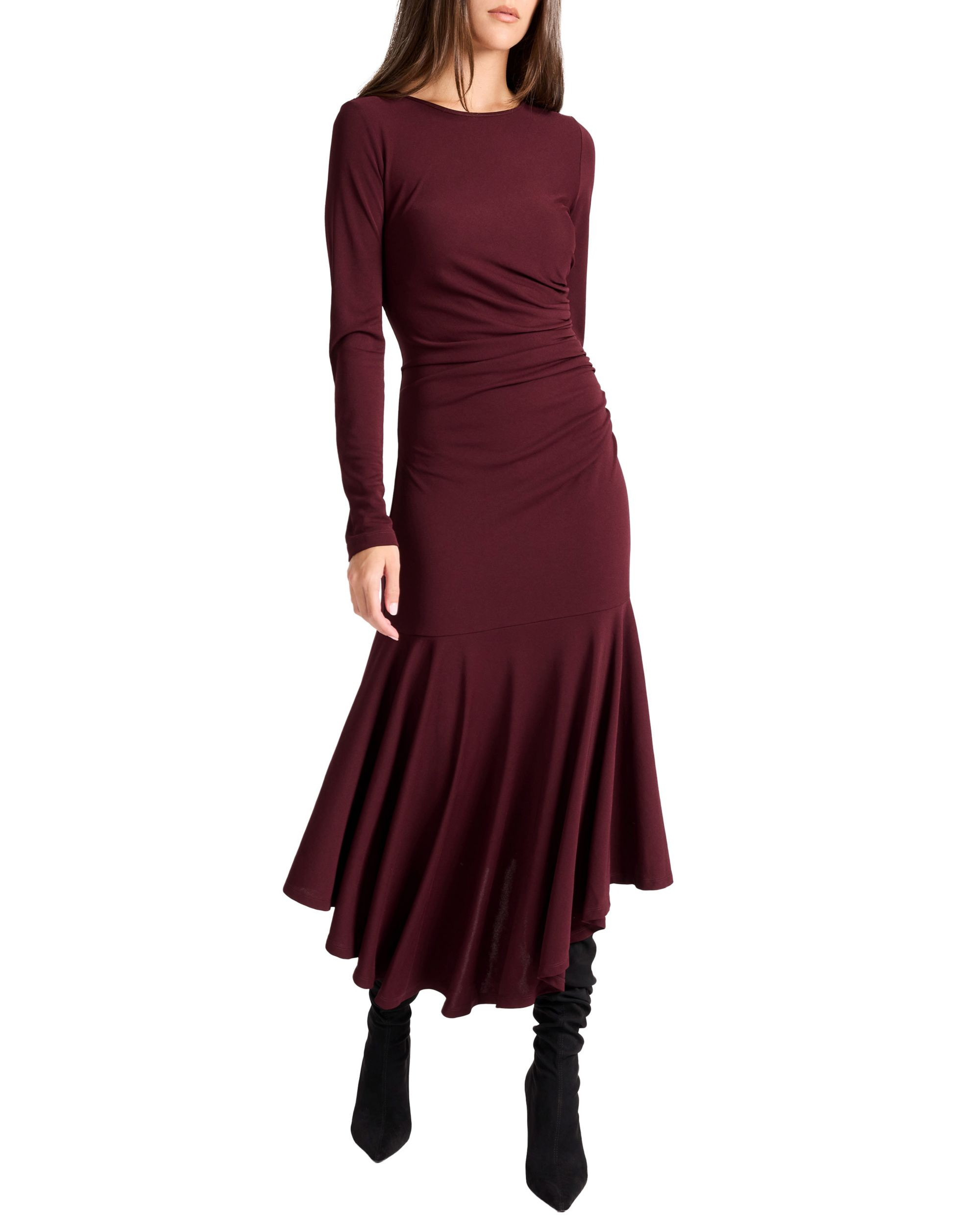 Abigail Long Sleeve Hi Lo Dress with Side Ruching in Fluid Jersey — Image 5